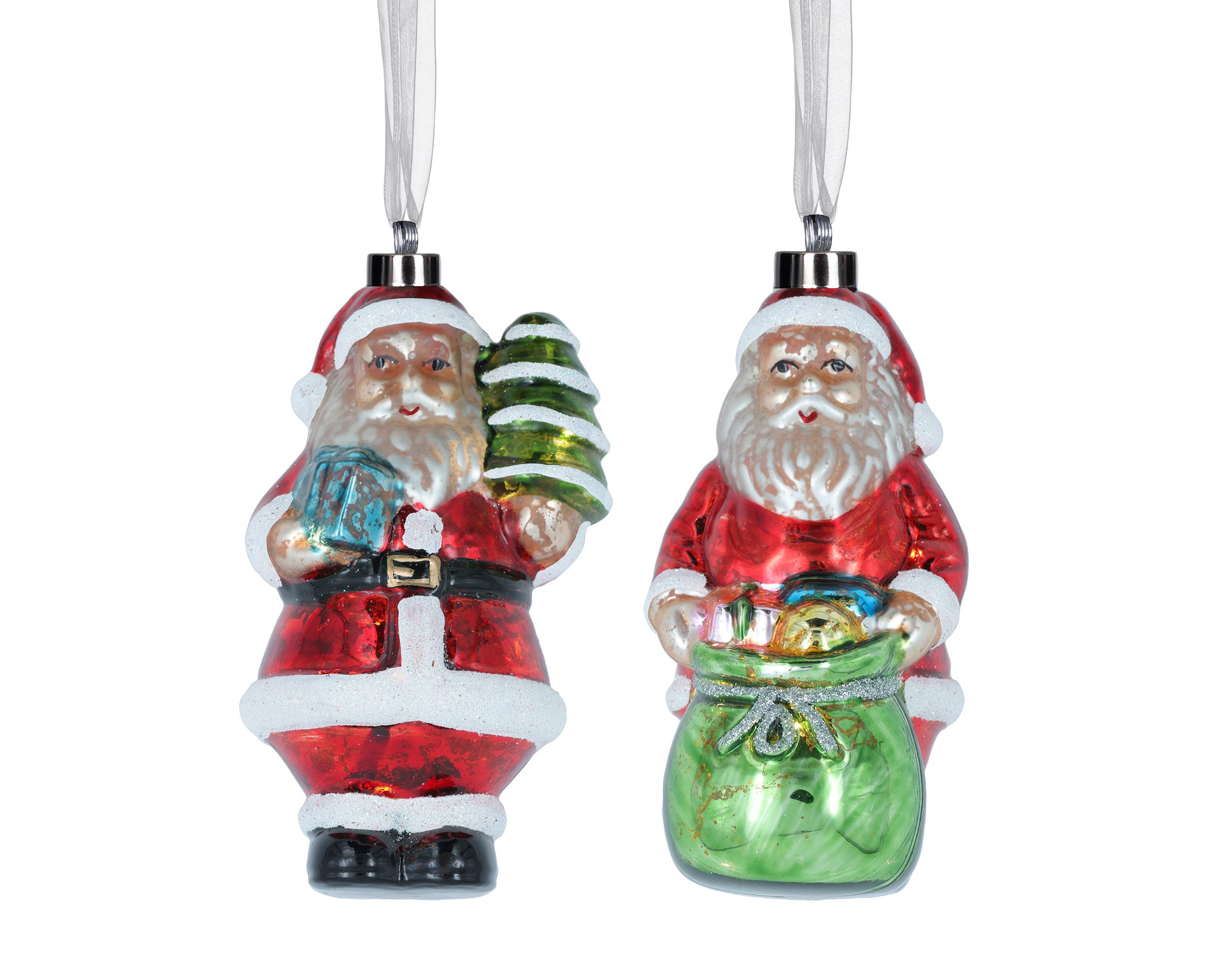 Lumineo Christbaumschmuck, Christbaumschmuck Glas 12cm LED Weihnachtsmann Figur 1 Stück sort. Rot