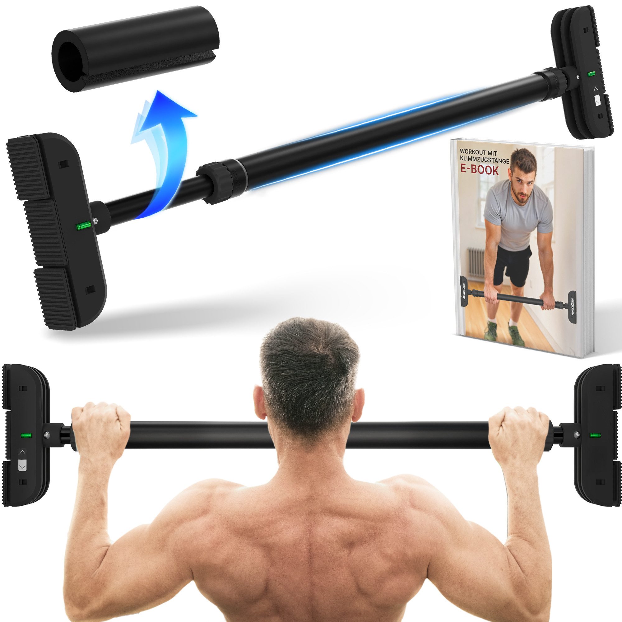 NEOLYMP Klimmzugstange Klimmzug Hilfe - Ohne Schrauben - Klimmzugstange Türrahmen - Pull up (hält ohne Bohren im Türrahmen, Gewindesperre für sicheren Halt, beliebig verstellbar (73 - 92 cm), mit gepolstertem Griff, platzsparend und verstaubar, Klimmzugst