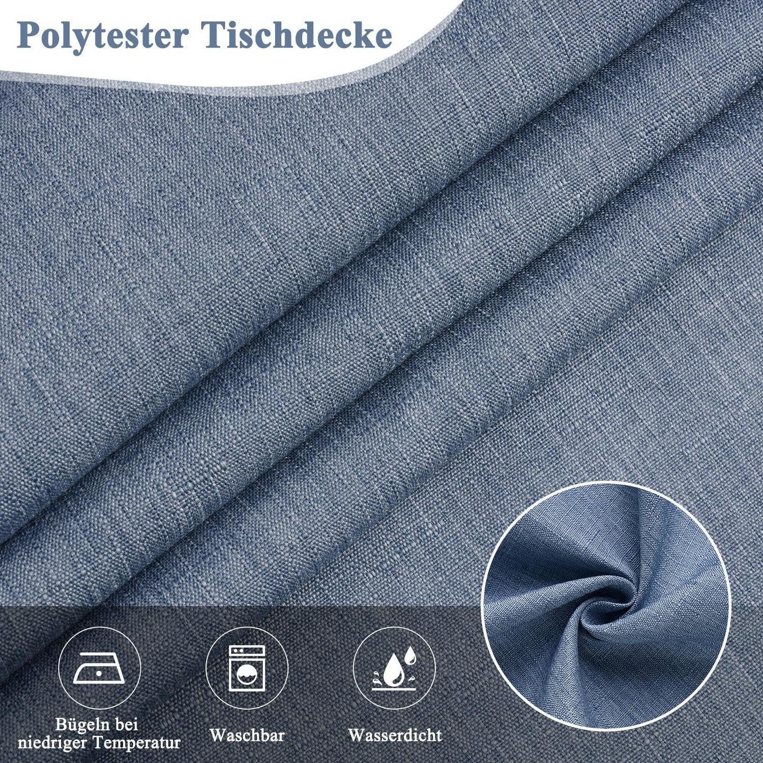 LuxusKollektion Tischdecke Tischdecke Rund 140cm Blau Leinen-Optik Wasserabweisend (1-tlg) – Bild 3 von 5