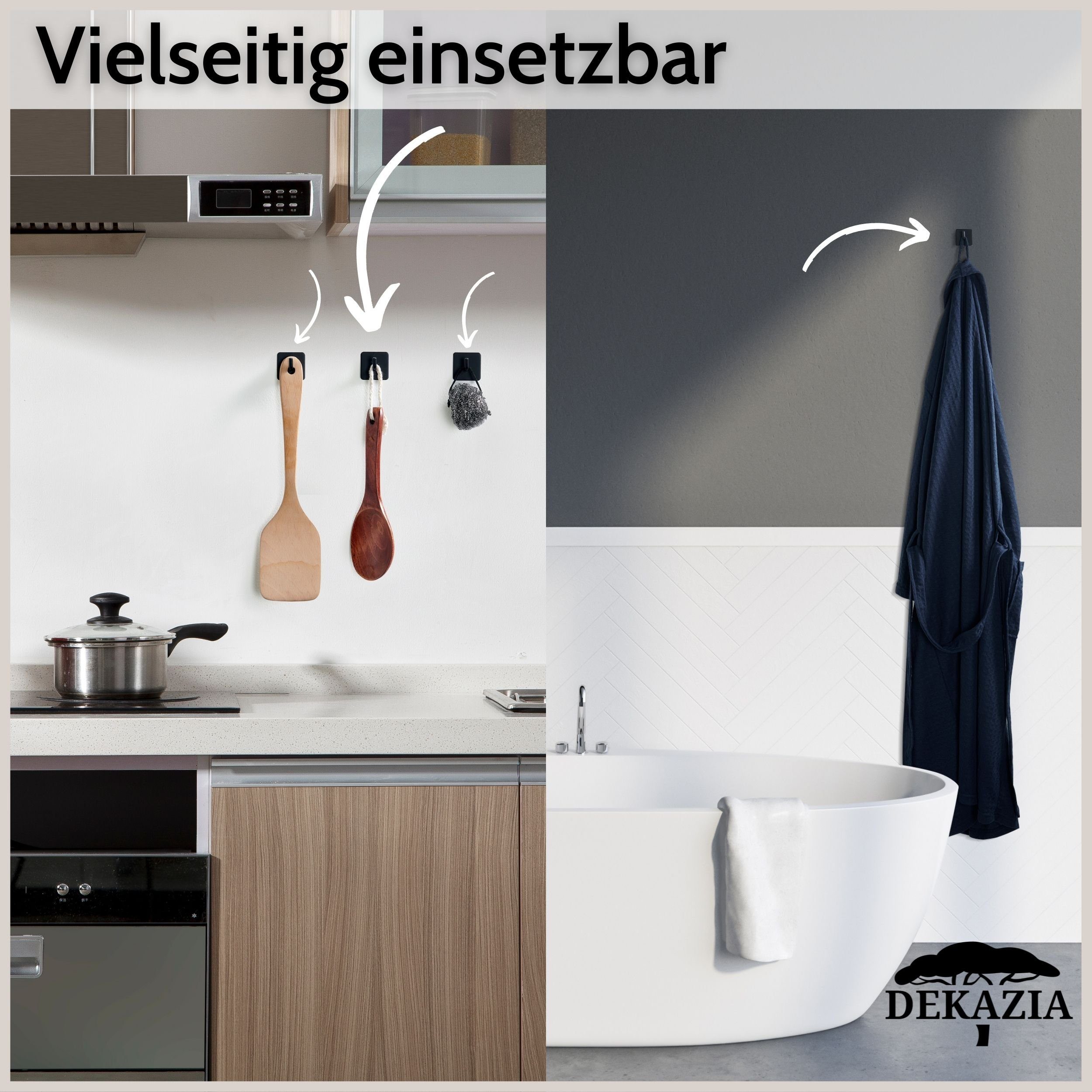 DEKAZIA Klebehaken ohne Bohren, selbstklebende Badhaken, Handtuchhaken, Badezimmer, Küche, WC, Schlafzimmer, (4er oder 8er Set, 8-St), Hacken, Küchenhaken, Hand – Bild 3 von 5