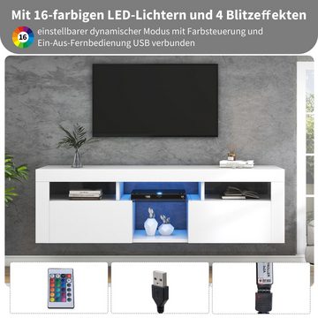 XDOVET TV-Schrank Vielseitige 140cm Großes Hochglanz TV board mit LED-Beleuchtung