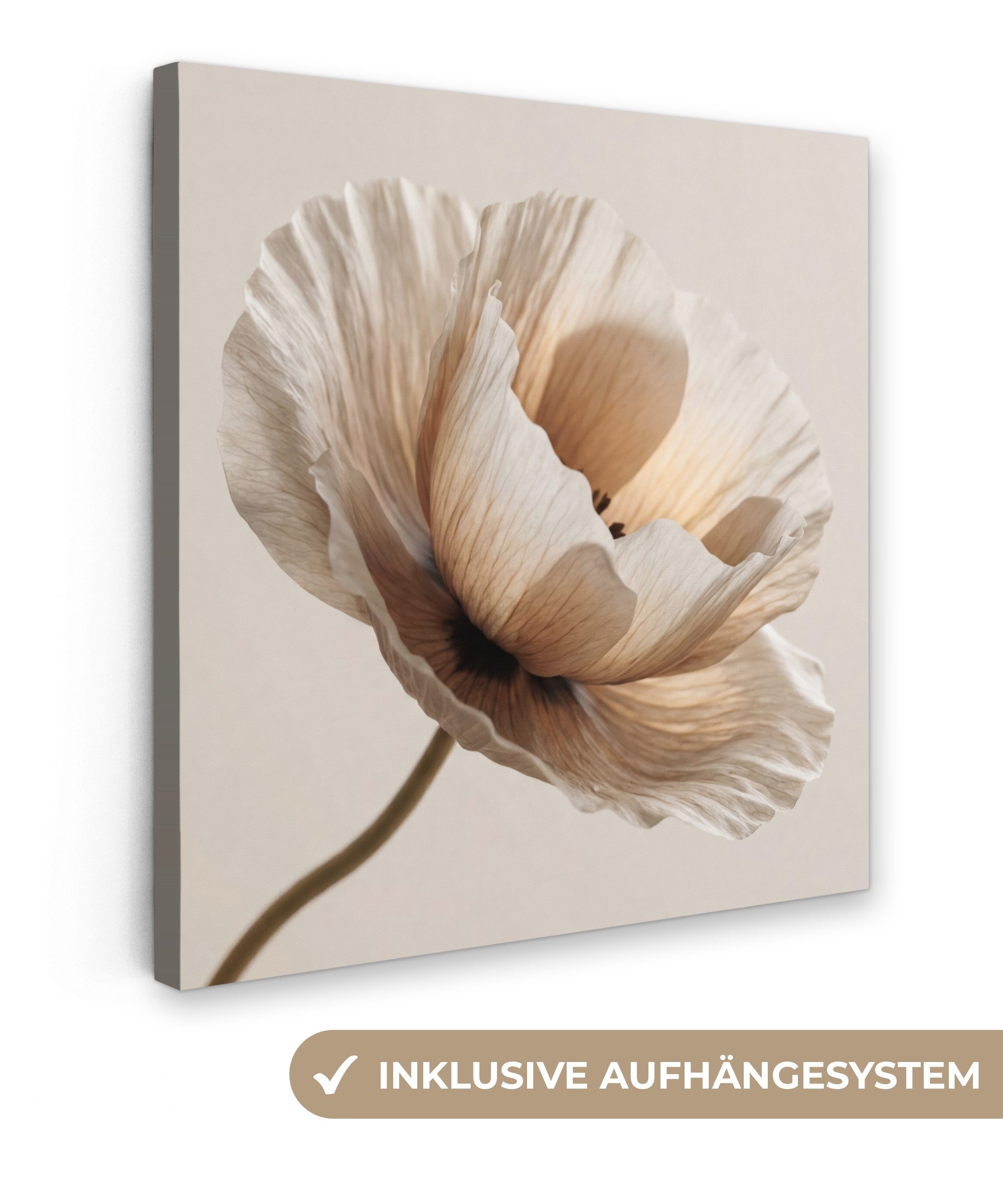 OneMillionCanvasses® Leinwandbild Blume - Beige - Creme, Fotodruck (1 St), Wandbild, Deko Schlafzimmer Wohnzimmer Flur 20x20 cm