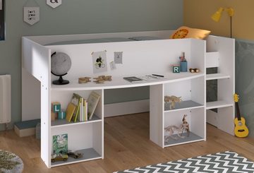 Parisot Hochbett Pirouette (in weiß, Liegefläche 90x200 cm) mit Schreibtisch, kein extra Lattenrost erforderlich