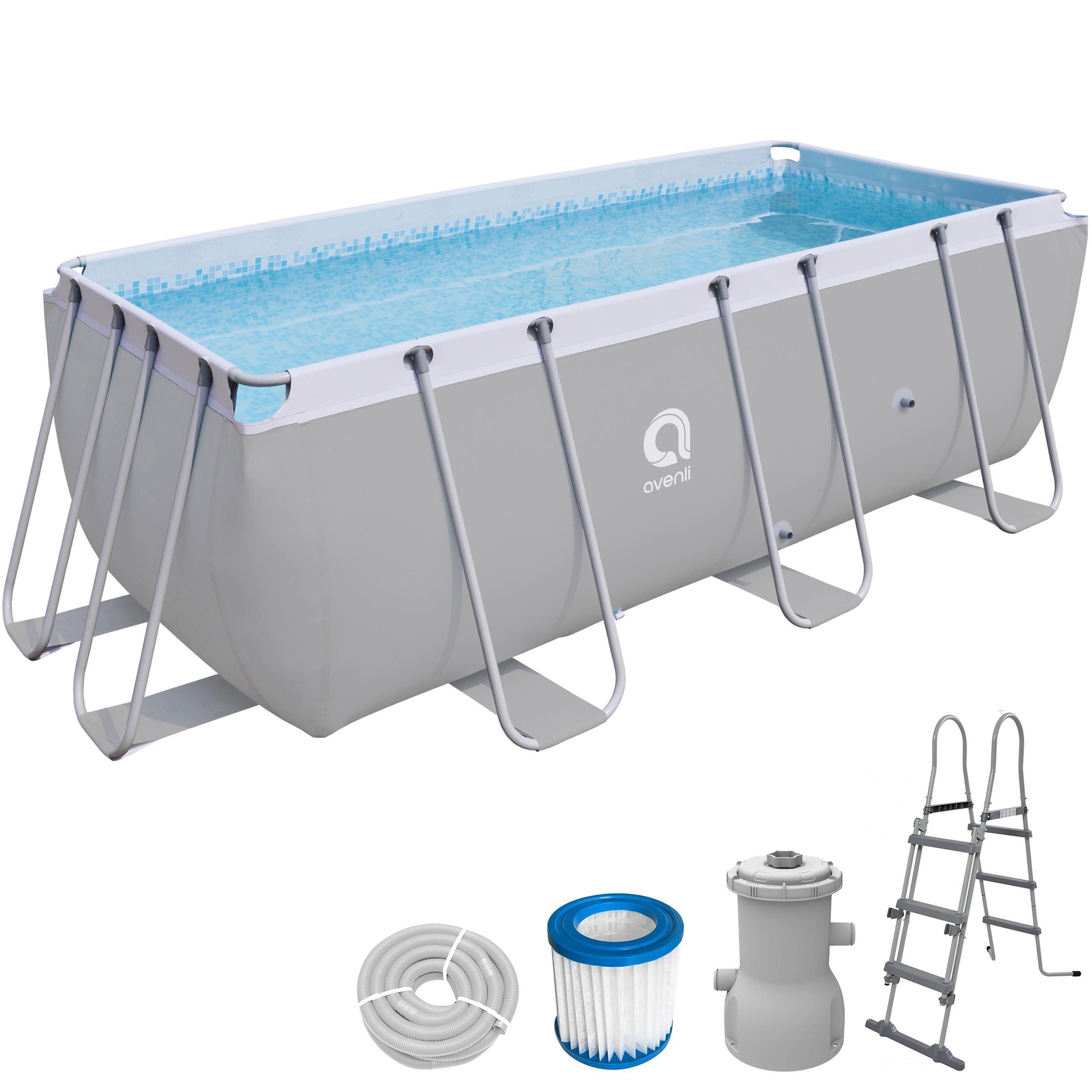 Avenli Framepool Frame Rectangular Pool Set 400 x 200 x 100 cm (Stahlrahmenpool Komplettset), 400x200x99cm Aufstellpool in grau