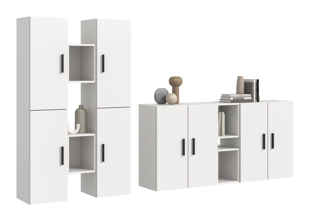 xonox.home Wohnwand Wohnkombination The One, 12-teilig, weiß ohne Beleuchtung, (2-St), Wohnkombination, modern