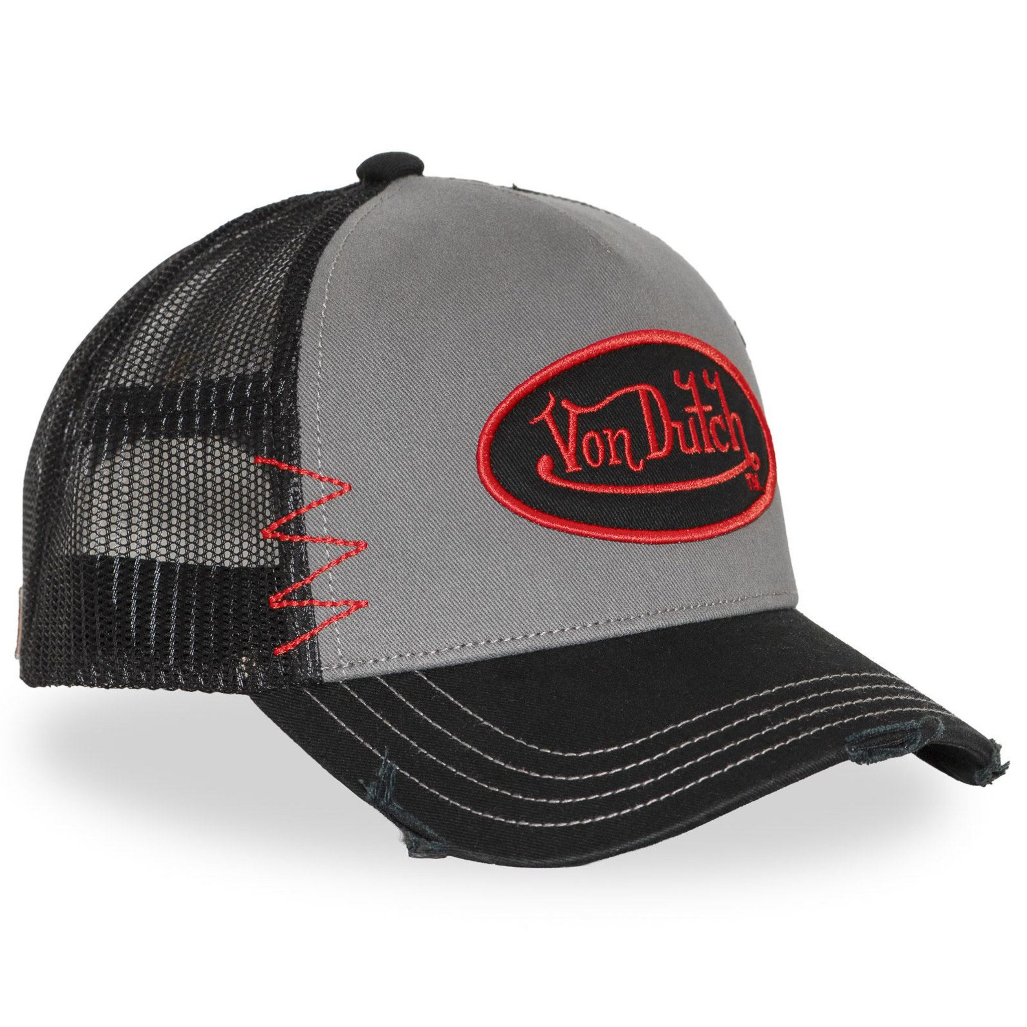 Von Dutch Trucker Cap Von Dutch Originals Trucker Cap - CALIFORNIA TWILL Used Grey Black (Basecap, Basecap, Meshcap, Trucker Kappe) Used-Look