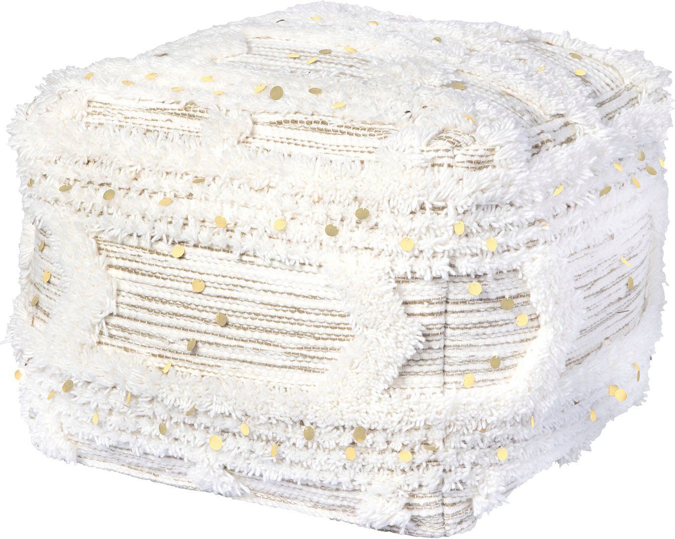 Kayoom Pouf Bohist 425 50cm x 50cm, Strukturen mit Fransen und Quasten (1-St), handgefertigt, Unikat, sehr gut kombinierbar, vielfältig im Einsatz