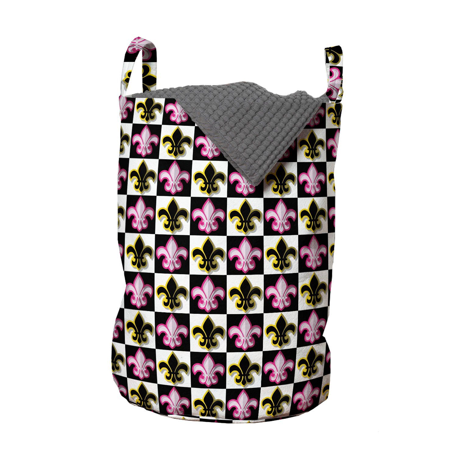 Abakuhaus Wäschesäckchen Wäschekorb mit Griffen Kordelzugverschluss für Waschsalons, Fleur De Lis Checkered Pop-Art | Wäschesäcke