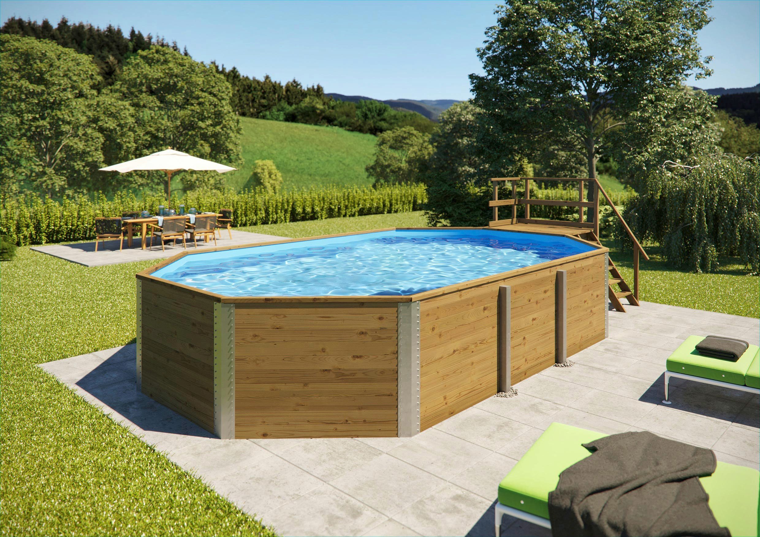 weka Achteckpool Mali 4 mit Technikraum (Set, 10-tlg), BxLxH: 376x714x116 cm