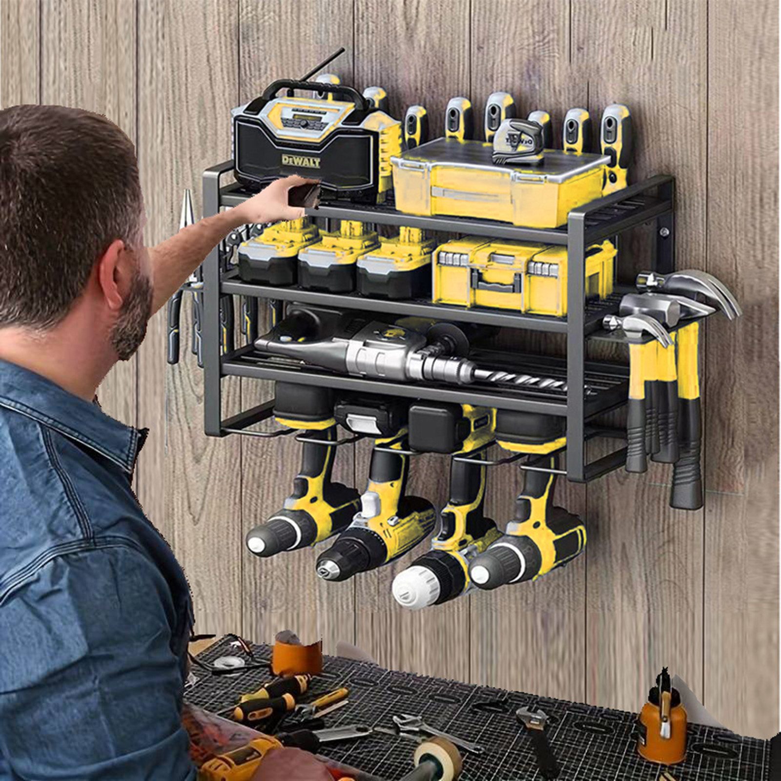 SURFOU Werkzeughalter Werkzeugregal, Werkstatt Werkzeugregal, 4 Schienen, 80kg Tragkraft, Werkzeug Wandhalterung für Akkuschrauber & Bits,platzsparend