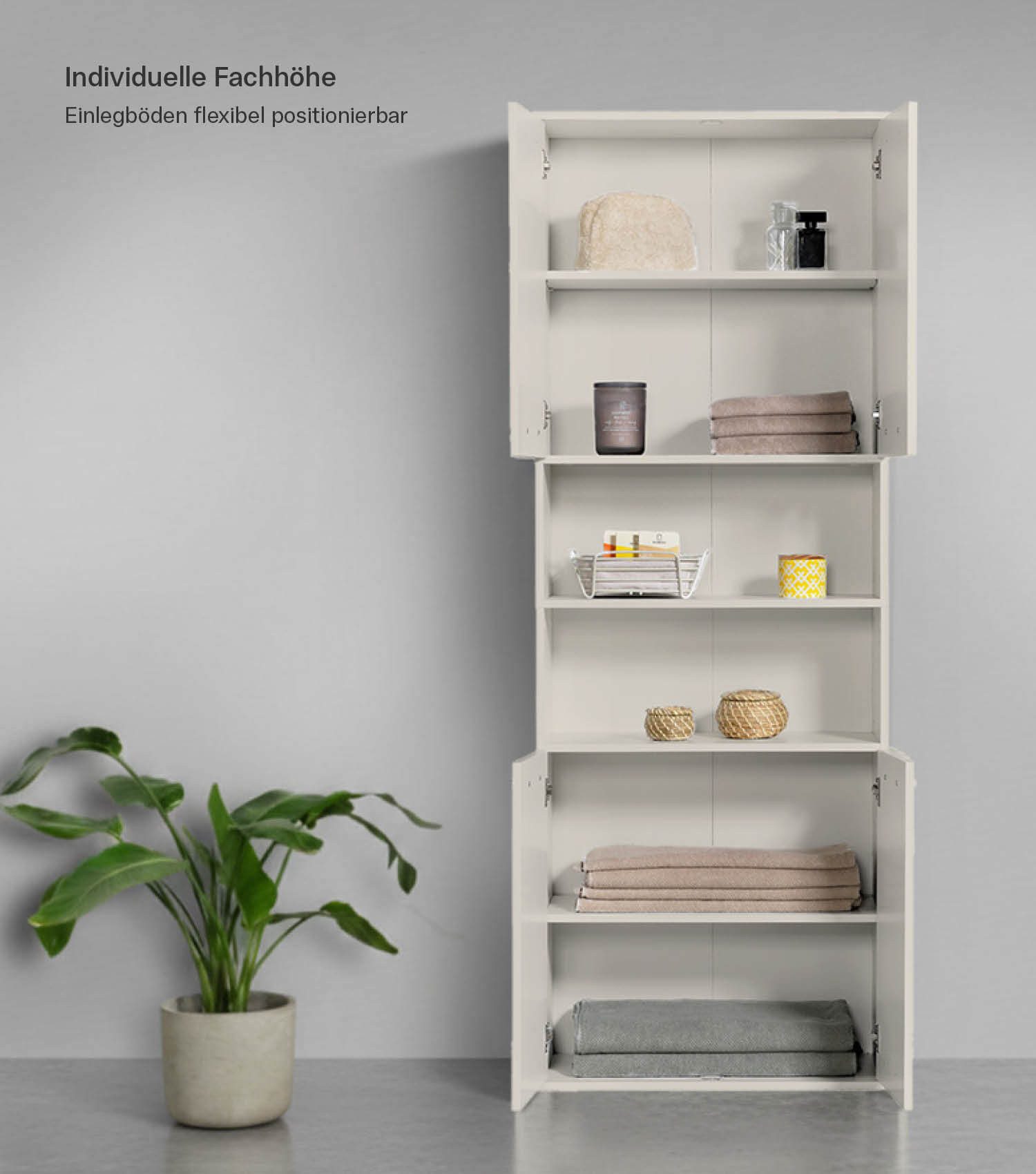 mokebo Hochschrank Der Kapitän (180x33x34 cm, in Kaschmir, mit 5 Einlegeböden) hoher Badschrank, Badezimmerschrank, Badregal in Beige Grau