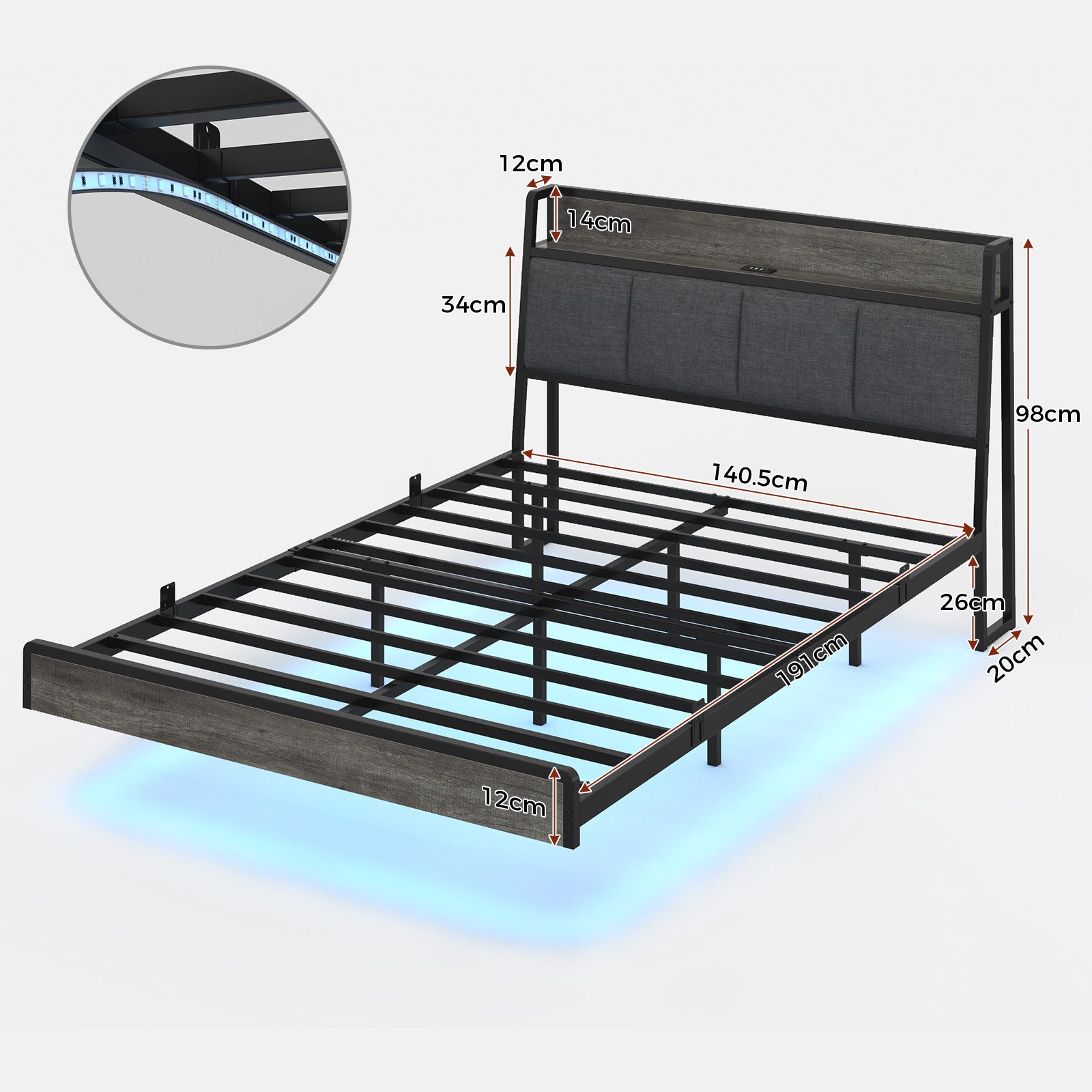 MSMASK Polsterbett Metallbettgestell mit USB Ladefunktion, günstig online kaufen