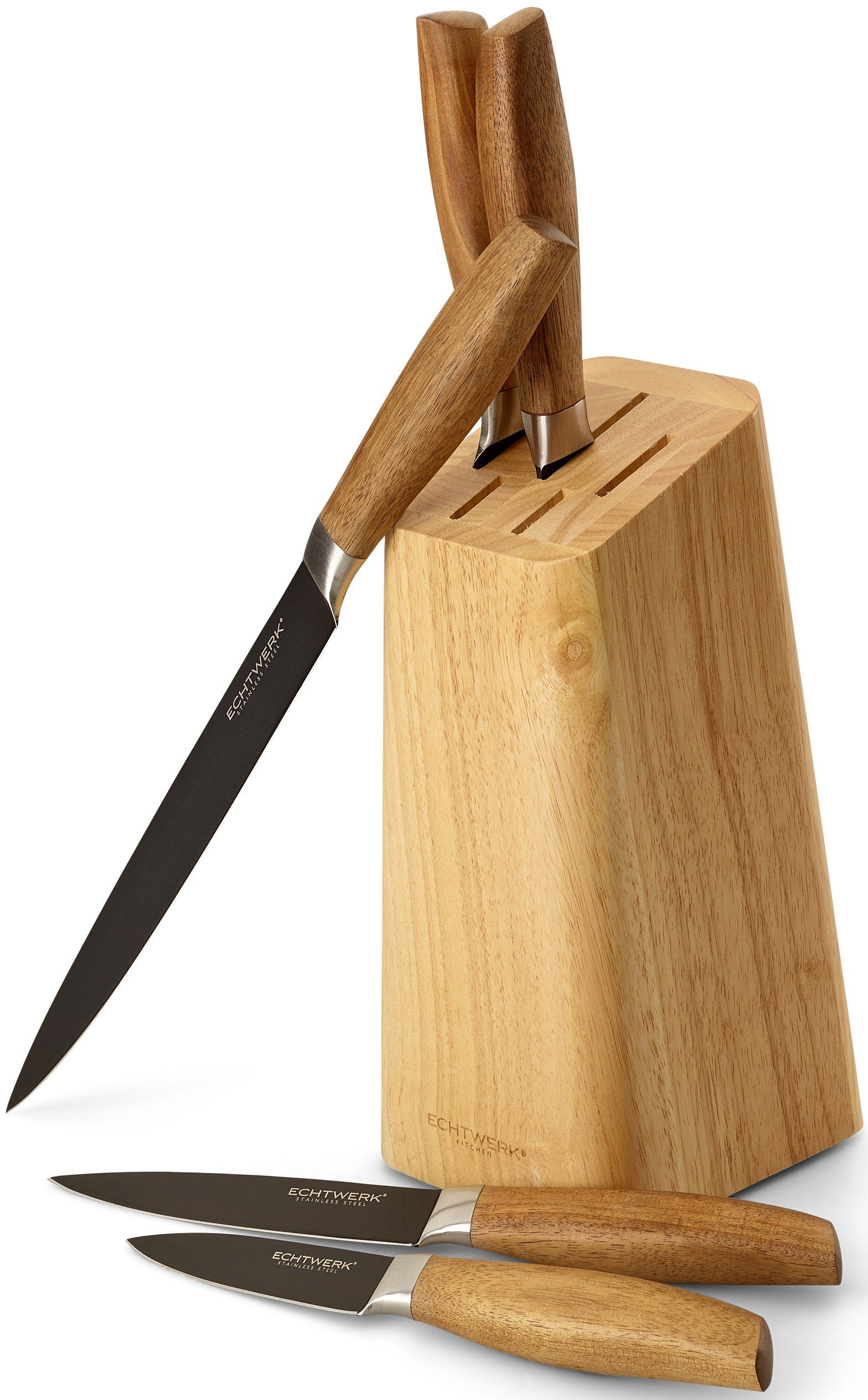 ECHTWERK Messer-Set Classic (Set, 6-tlg), aus hochwertigem Stahl, Messerblock aus Pakkaholz, Black-Edition