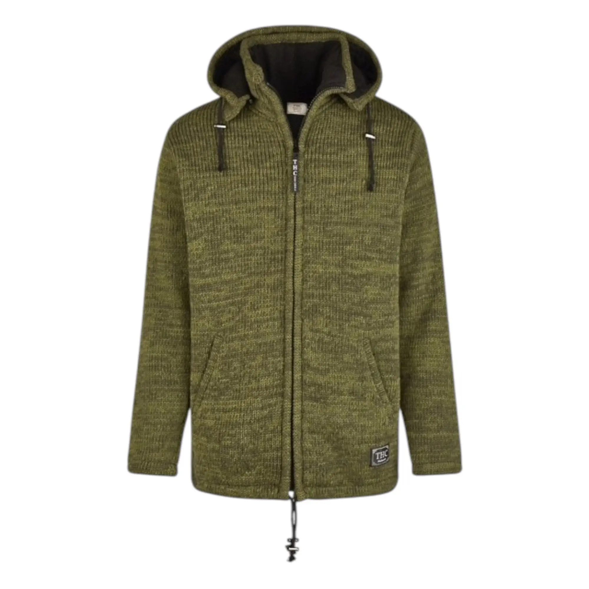 THC Natural Line Strickjacke THC Schafwollstrickjacke 627 grün (1 Stück, 1-tlg., 1 Stück) Strickjacke mit abnehmbarer Kapuze