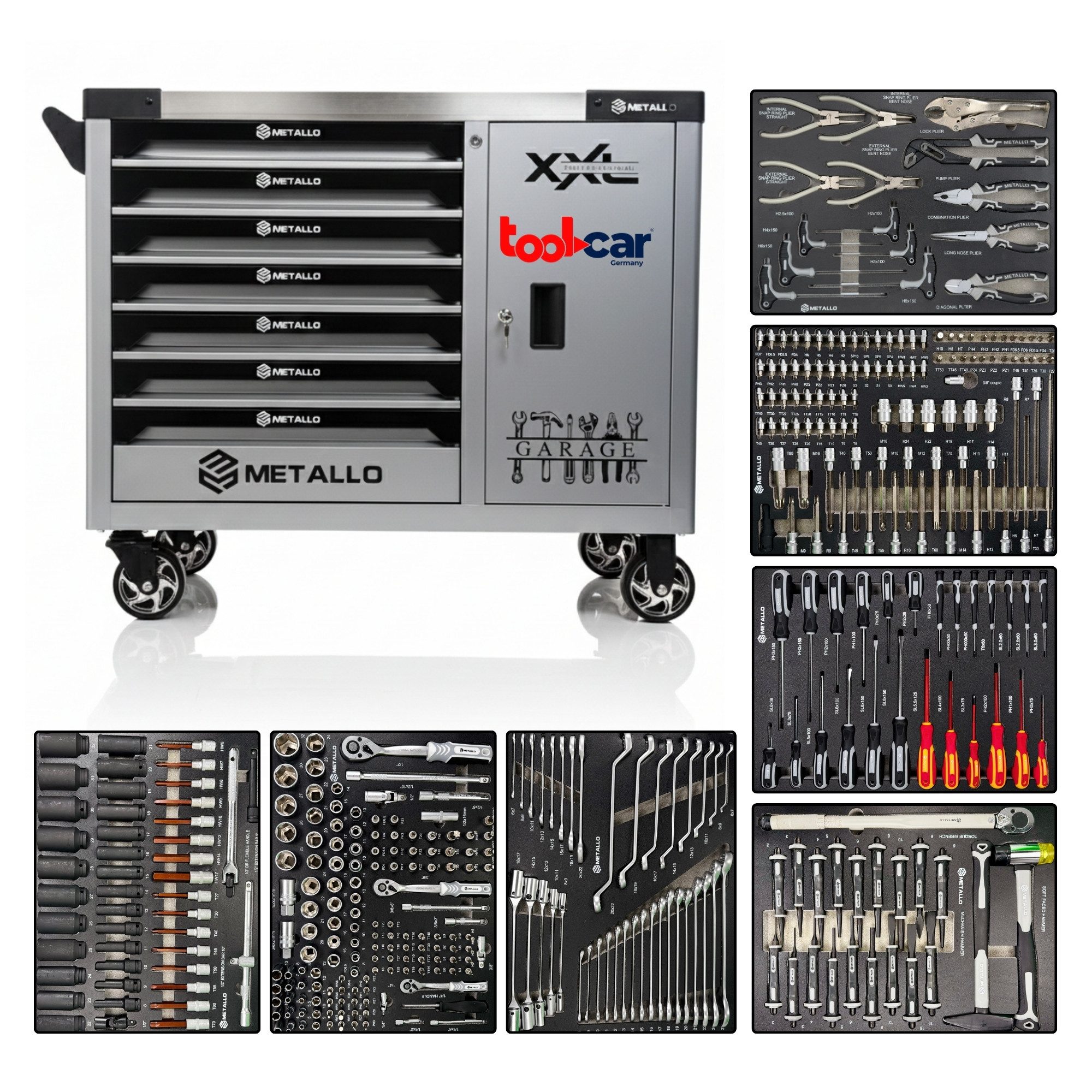 Toolcar Werkzeugwagen Werkstattwagen Werkzeugwagen Metallo ToolCar, mit Werkzeugen befüllt, Garage