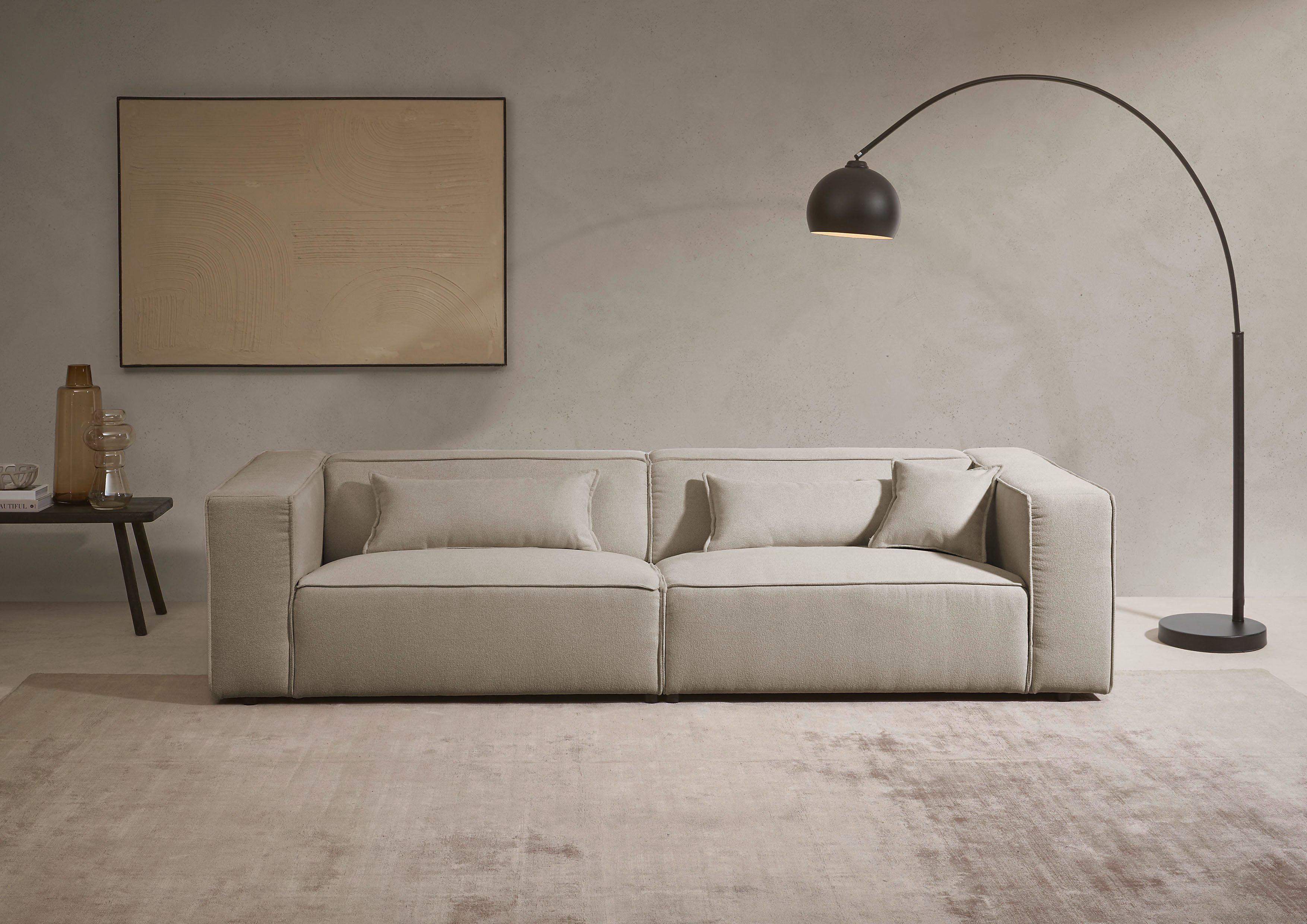 LeGer Home by Lena Gercke 3-Sitzer PIARA, Struktur, Couch mit Kedernaht, schwarze Füße, bequemer Sitzkomfort