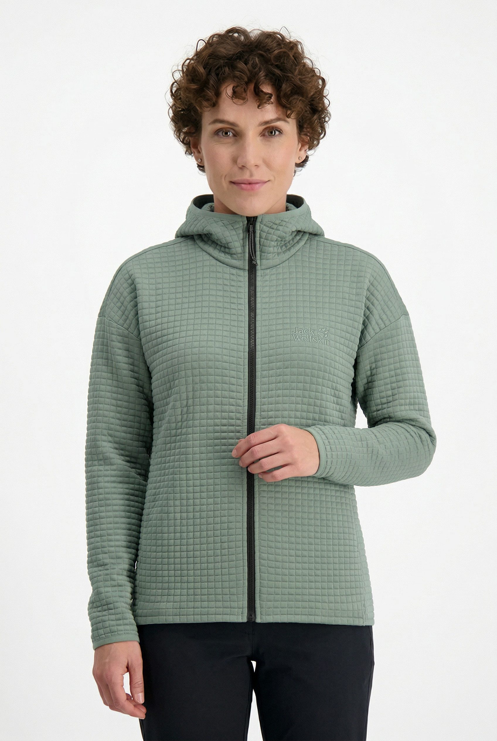 Jack Wolfskin Fleecejacke MOGARI HOODED FZ W atmungsaktiv, leicht, Übergangsjacke, Waffel-Optik