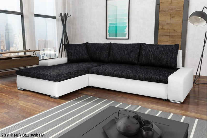 Beautysofa Polsterecke Teo, L-Form Ecke Spfa Relaxcouch, Polsterecke mit Schlaffunktion Bettkasten, stilvoll Wohnzimmersofa aus Webstoff und Kunstleder