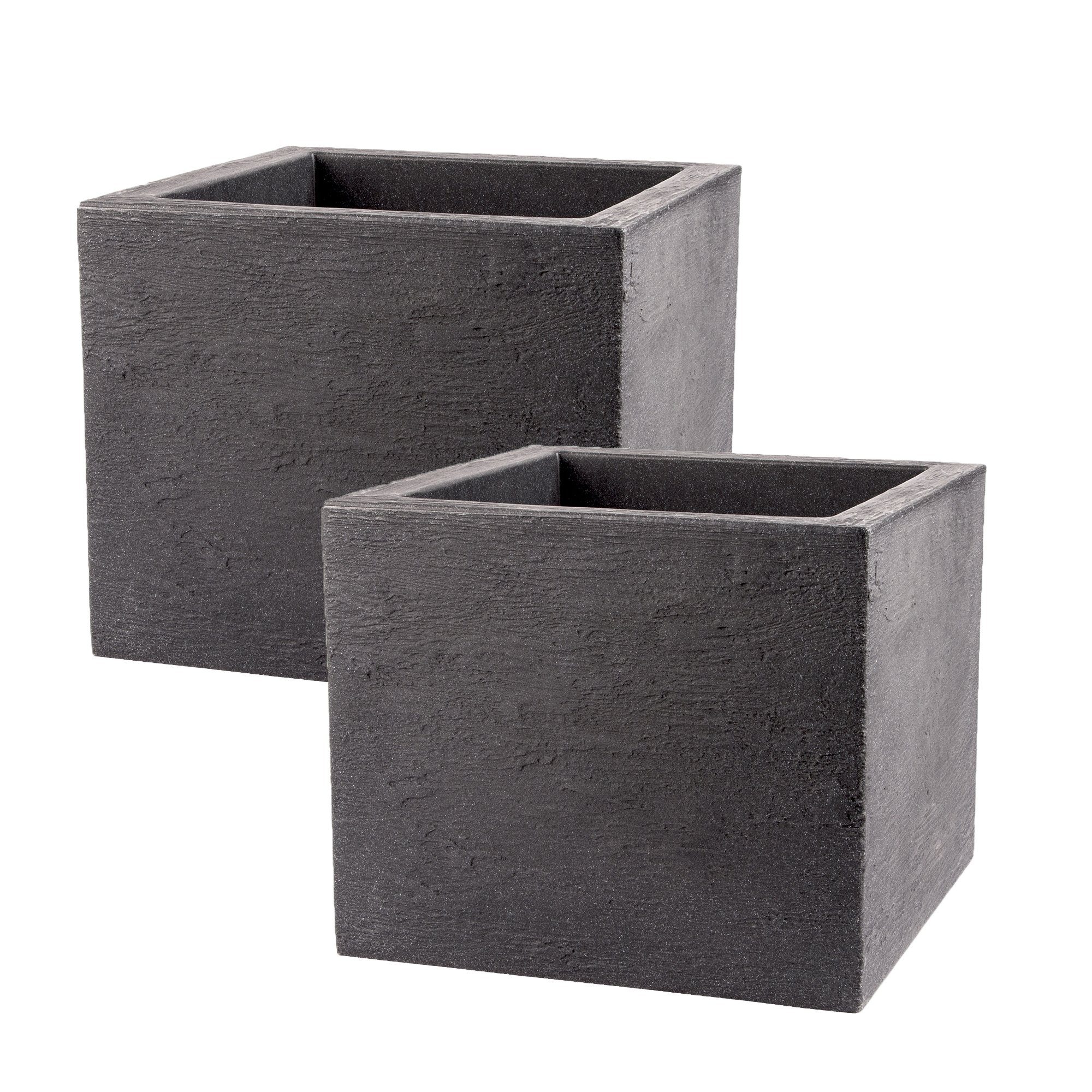 BigDean Blumentopf 2er Set Pflanzkübel 39x39 cm Granit-Optik Anthrazit Außen Pflanztopf