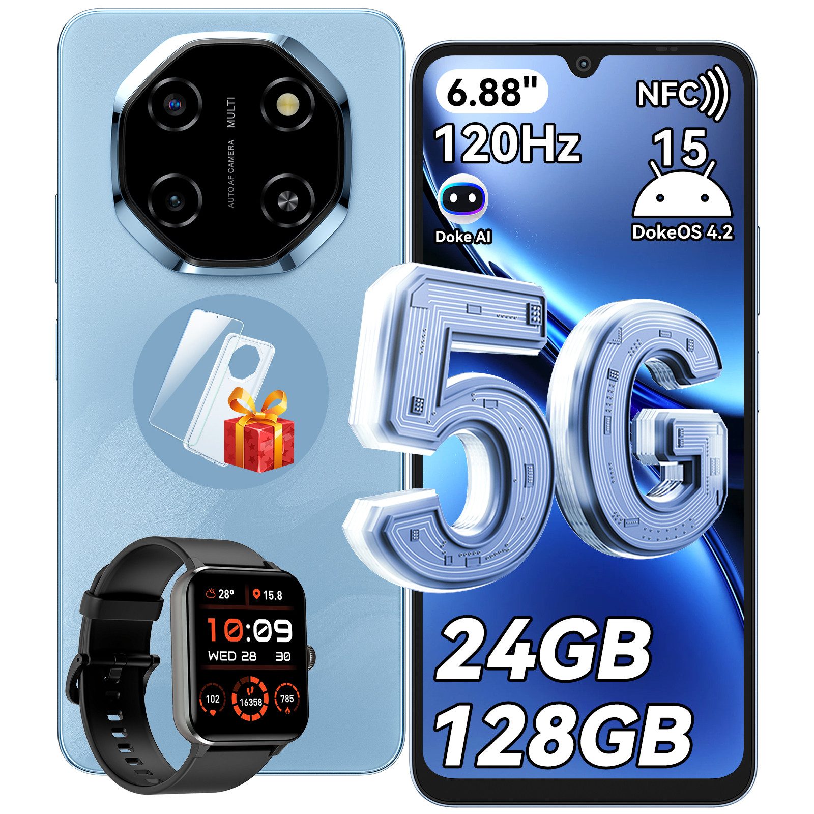 blackview Shark 6 5G,AI incl.R50 Handy (6.88 Zoll, 128 GB Speicherplatz, 120Hz, Doke AI, 5000mAh,Unisoc T8100, Android 15)