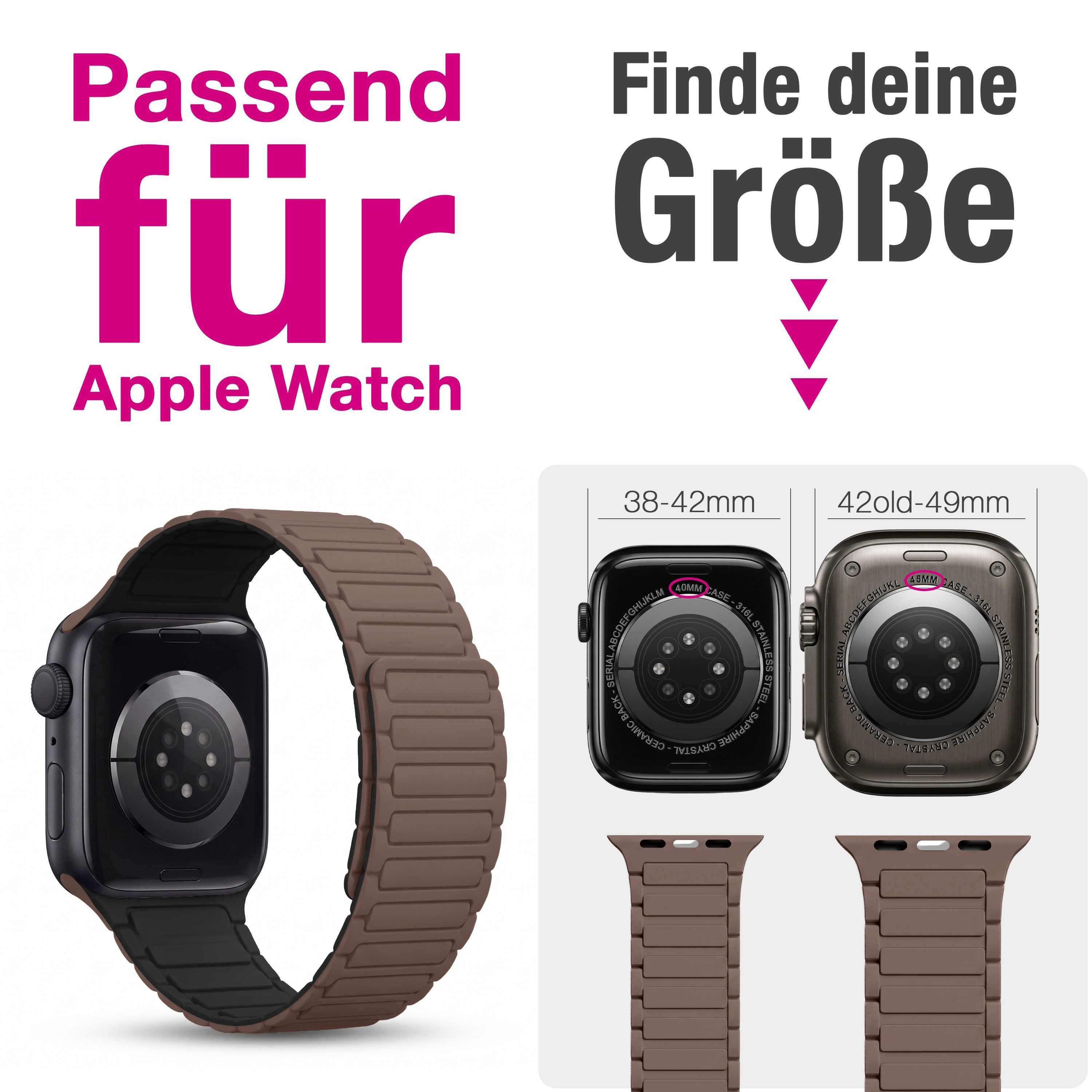 Nalia Smartwatch-Armband Apple Watch 38/40/41/42mm, Magnetisches Silikon Ersatzband / für Sport Fitness Uhr / Wasserfest – Bild 5 von 5