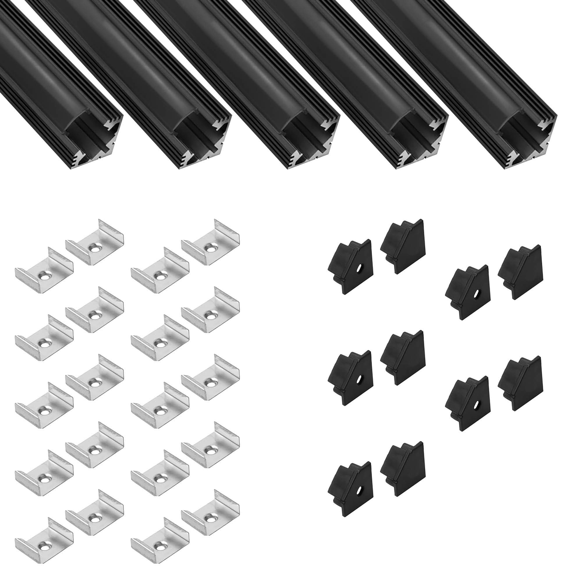 tktrading24 LED-Stripe-Profil 5x A19 LED Profil 2m - Schwarz inkl. Abdeckung, Halter & Endkappen