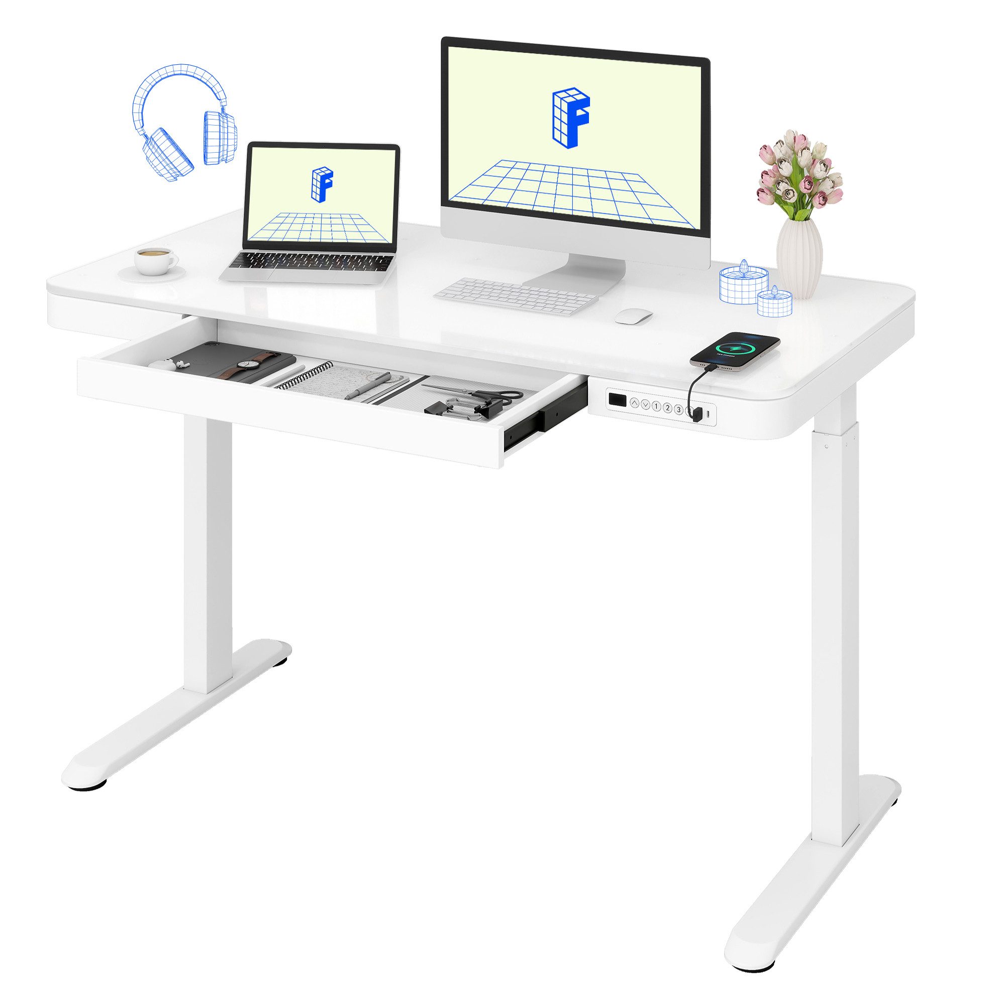 FLEXISPOT Schminktisch Höhenverstellbarer Schreibtisch mit Glasplatte, Schm günstig online kaufen