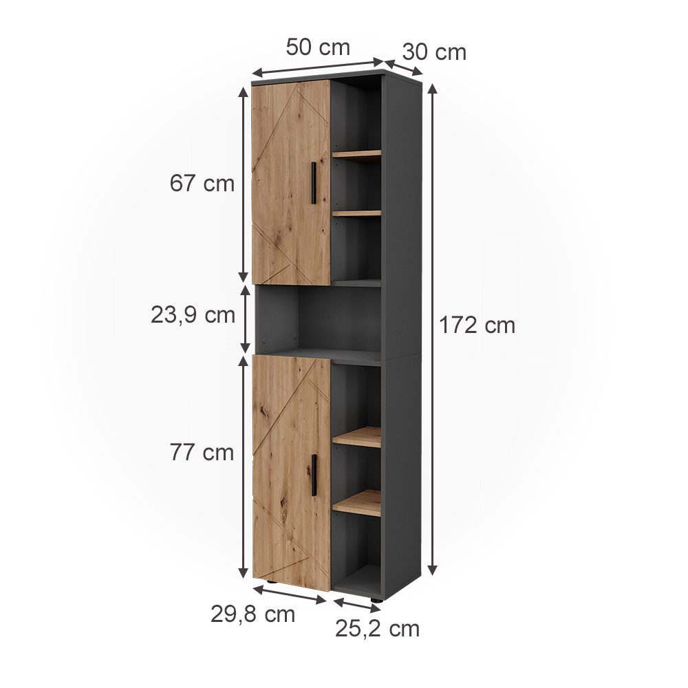 Vicco Hochschrank Irma, Anthrazit/Artisan, 50 x 172 cm mit 2 Türen günstig online kaufen