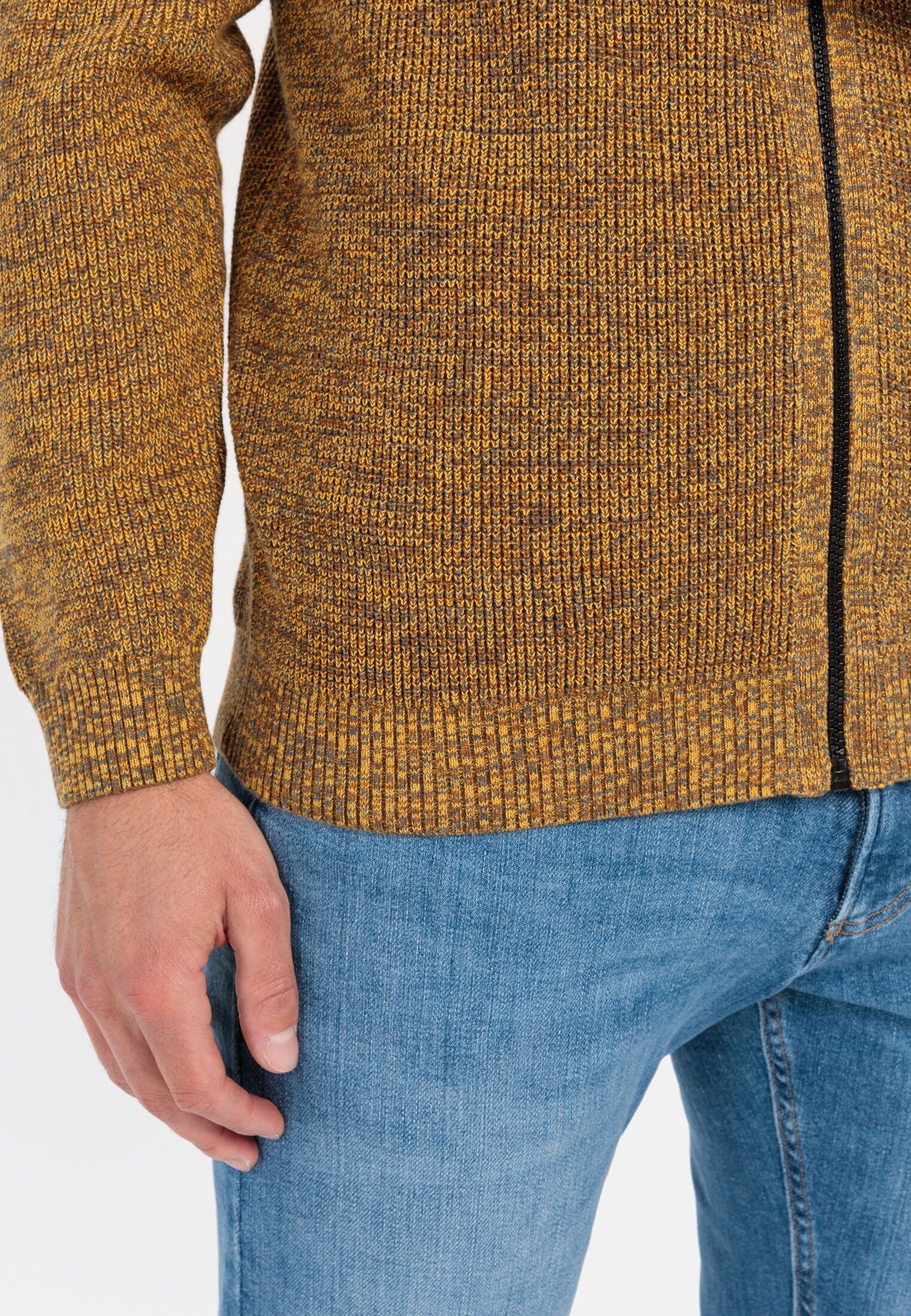 camel active Strickjacke Strickjacke mit Reißverschluss Langarm Stehkragen