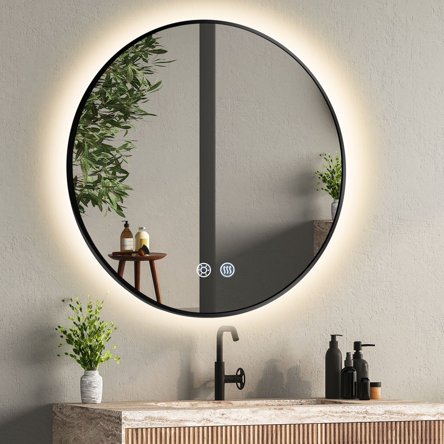 MCURO Badspiegel Rund Wandspiegel mit LED Beleuchtung, Touchschalter,3 Lich günstig online kaufen