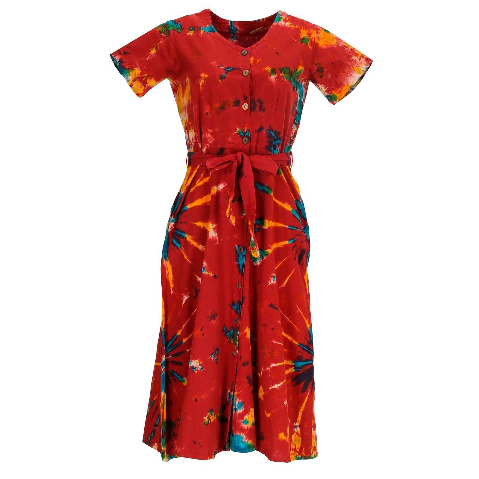 Sommerkleid UND Latzhose Kleid Batik Ibiza MAGIE Tie Boho Baumwoll Kleid KUNST Hippie Rot Dye