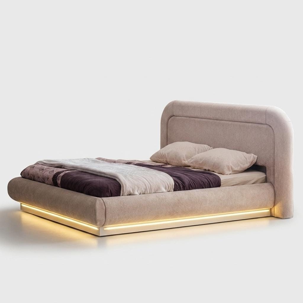 Xlmoebel Bett Beige Elegantes LED Schwebebett für modernes Schlafzimmerdesign, Made in Europa