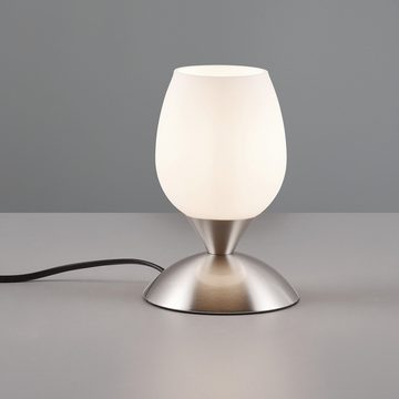 Reality Leuchten Tischleuchte Tischlampe CUP, H 18 cm, Nickelfarben, Weiß, Touchsensor, ohne Leuchtmittel, Metall, Lampenschirm aus Glas