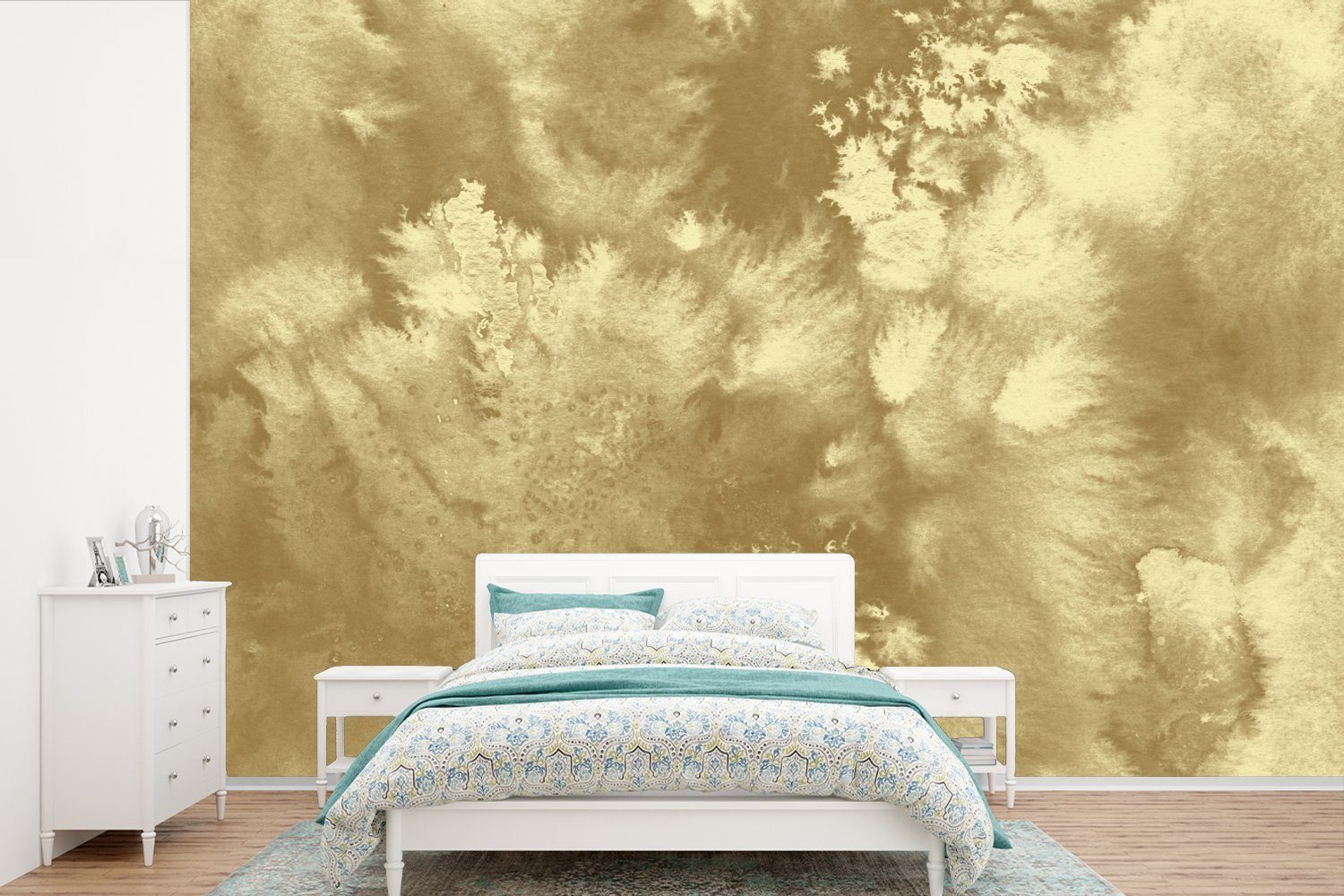 MuchoWow Fototapete Gold - Wallpaper für Farbe St), Wohnzimmer, Kinderzimmer, bedruckt, Abstrakt, Tapete Schlafzimmer, Vinyl - Matt, (6