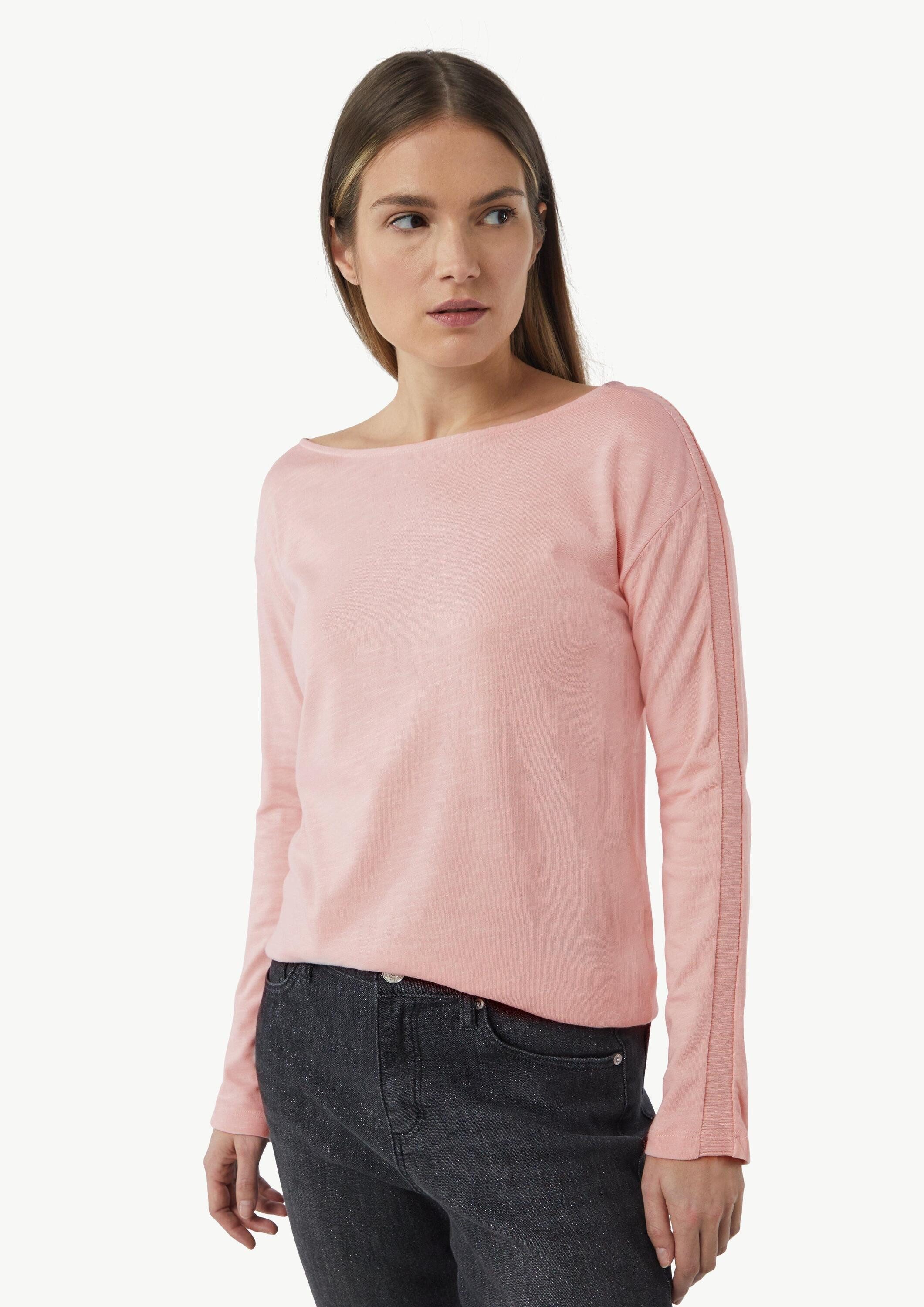 comma Langarmshirt T-Shirt Langarm-Shirt mit Ripp-Detail im Relaxed Fit