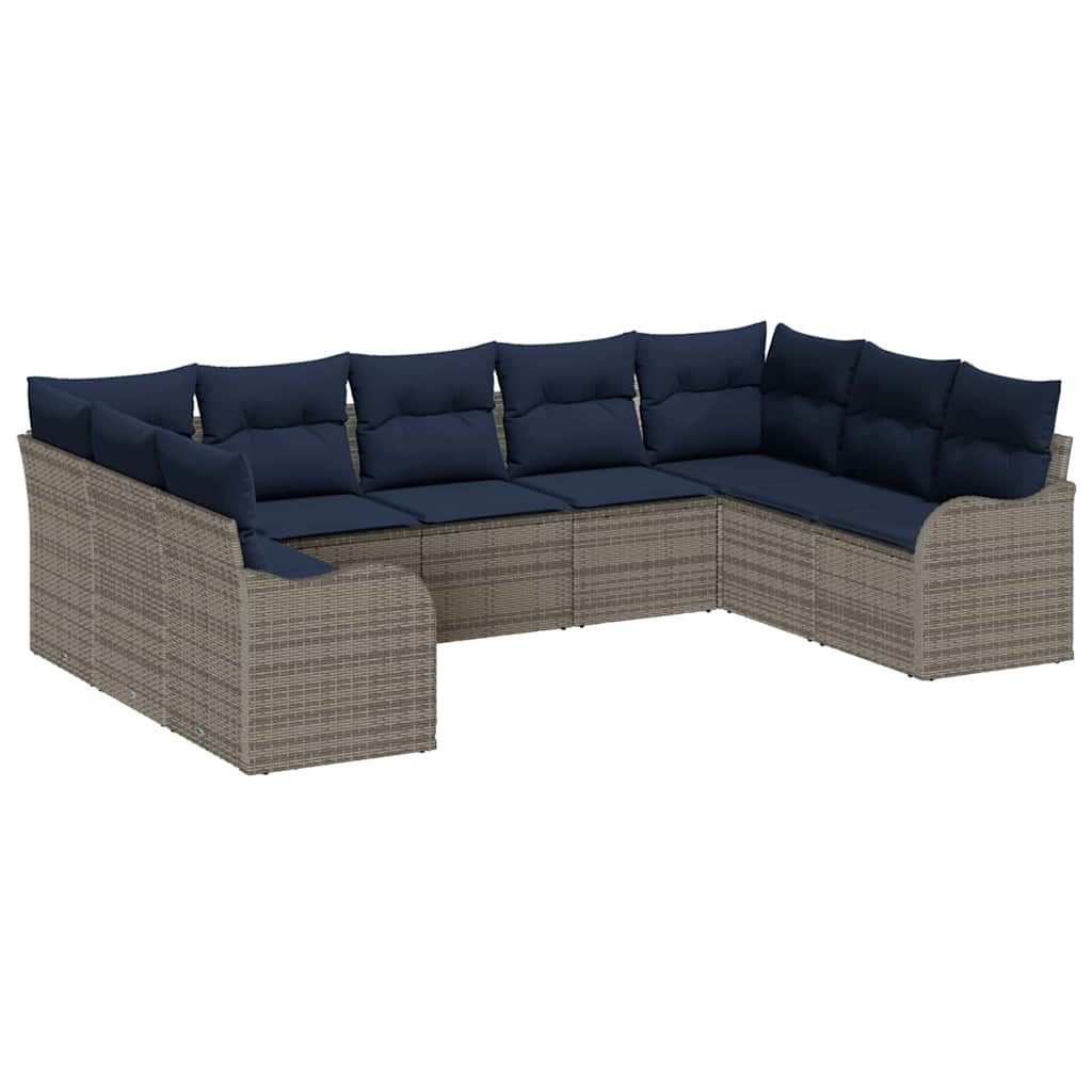 vidaXL Gartenlounge-Set Gartensofa-set Grau Poly-Rattan, (9-tlg)