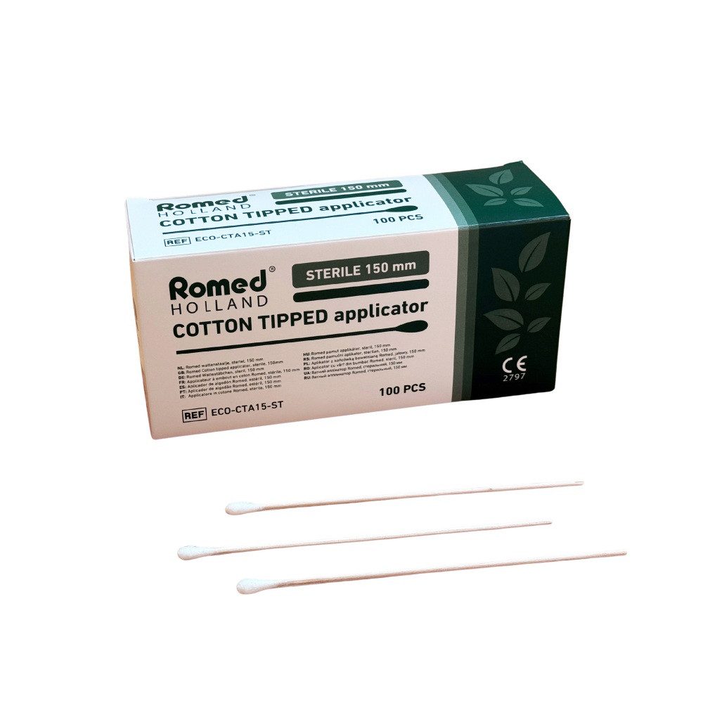 Romed Wattestäbchen Wattestäbchen, ein Kopf, steril, 150 mm, 100-St.