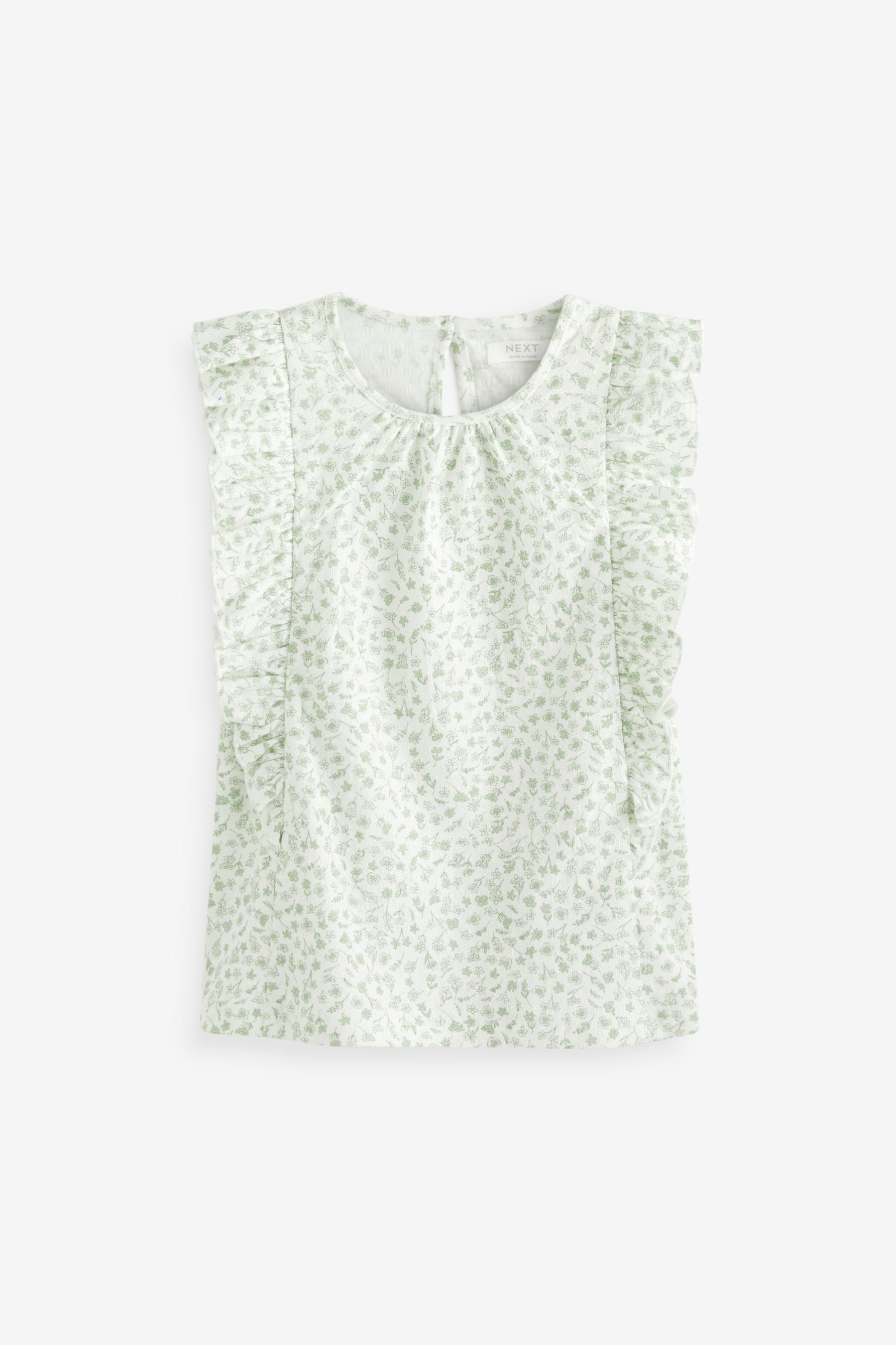 Next T-Shirt T-Shirt mit Rüschenärmeln (1-tlg) Green/White Ditsy