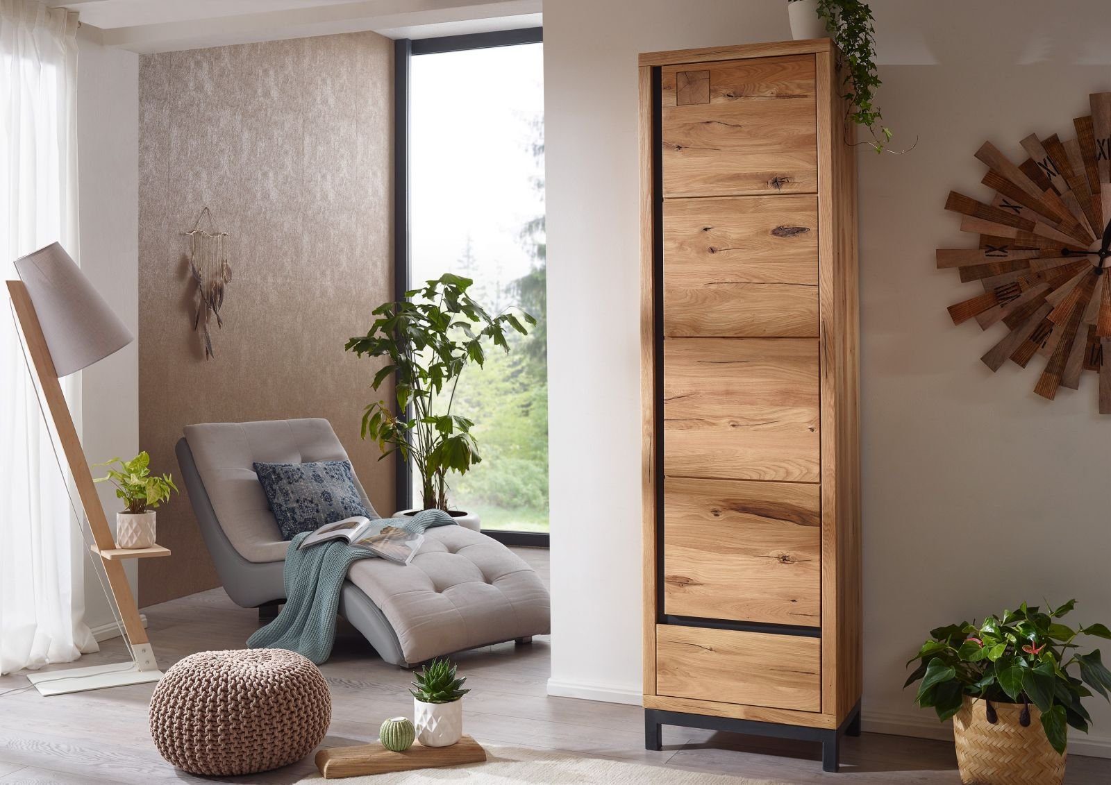 Massivmoebel24 Garderobe Garderobe Wildeiche 56x40x205 natur geölt VILLANDERS #131