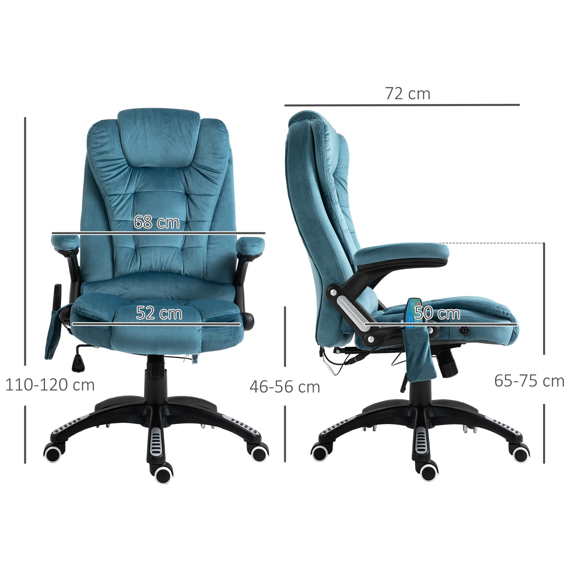 Vinsetto Schreibtischstuhl Ergonomischer Chefsessel mit Heiz-/Liegefunktion u. Computerstuhl (Massagesessel, 1 St), für Wohnbereich, Blau