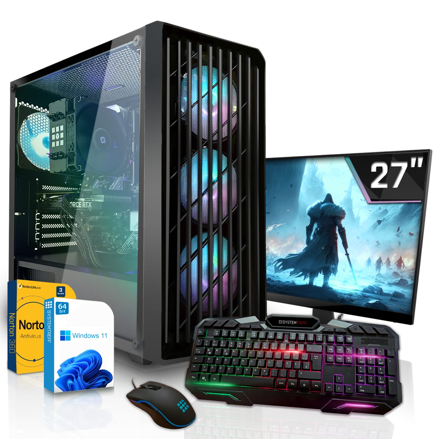SYSTEMTREFF Basic Gaming-PC-Komplettsystem (27", AMD Ryzen 7 5800X3D, GeForce RTX 3060, 32 GB RAM, 1000 GB SSD, Windows 11, WLAN)
