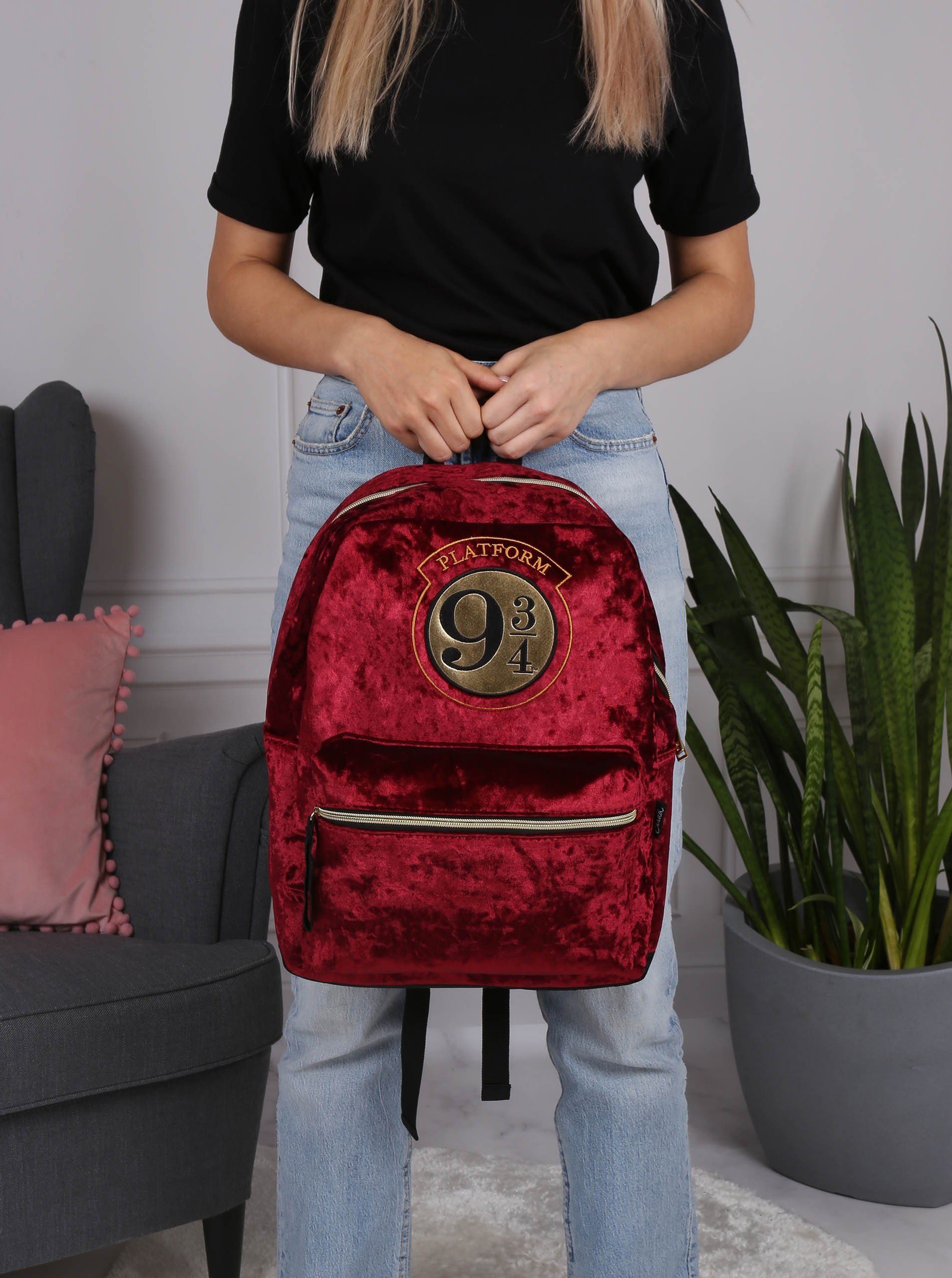 Harry Potter Schulrucksack Harry Potter Rucksack aus Velours, dunkelrot