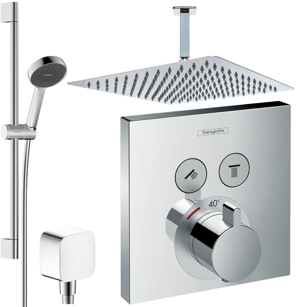 Hansgrohe und Jowi Duscharmatur ShowerSelect Thermostat, Unterputz Duschsystem mit Deckenanschluss (Unterputz-Duschsystem, Deckenanschluss) Thermostat, Deckenanschluss