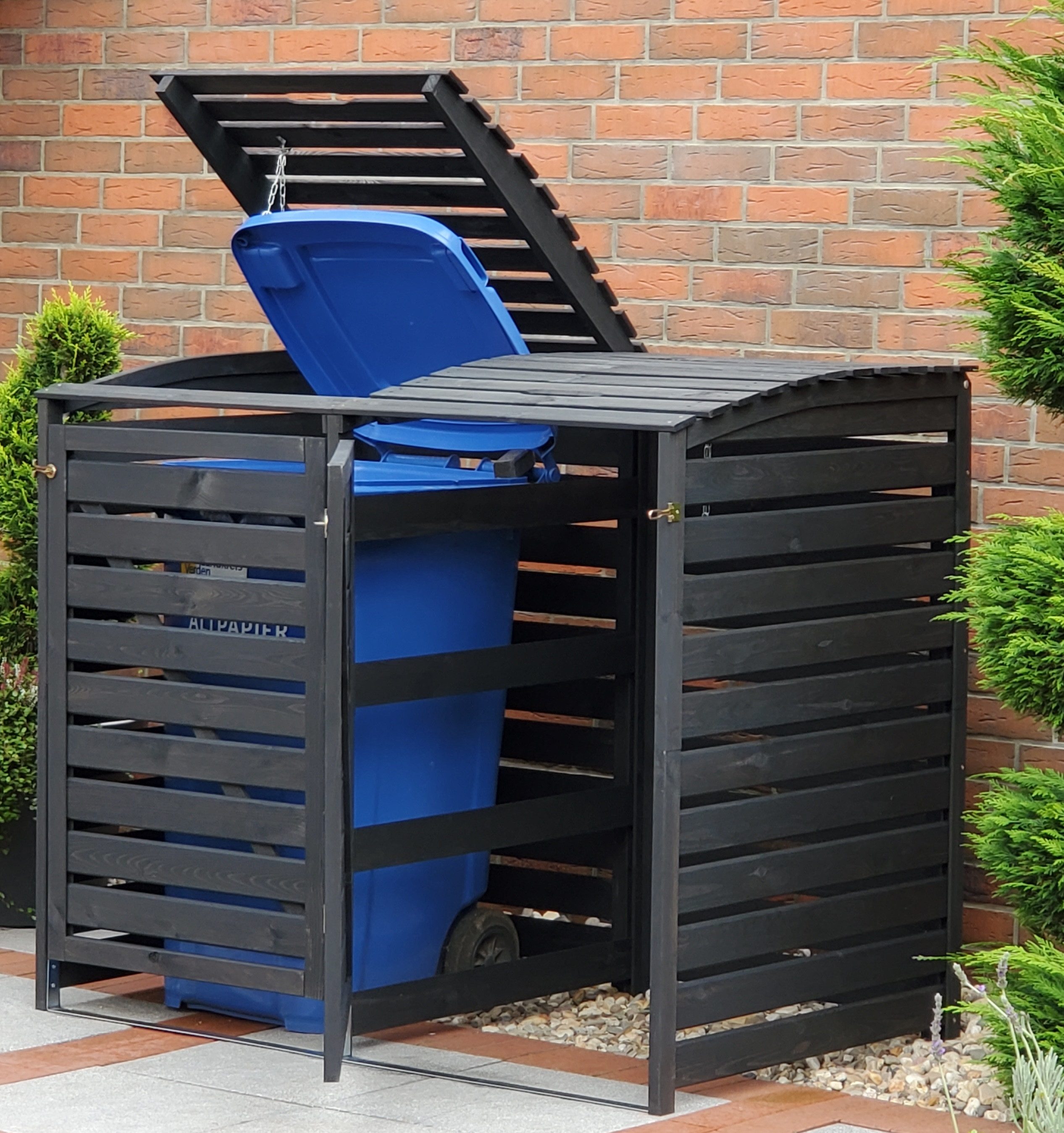 promadino Mülltonnenbox Vario III, für 2 Tonnen, robust aus zertifiziertem Kiefernholz