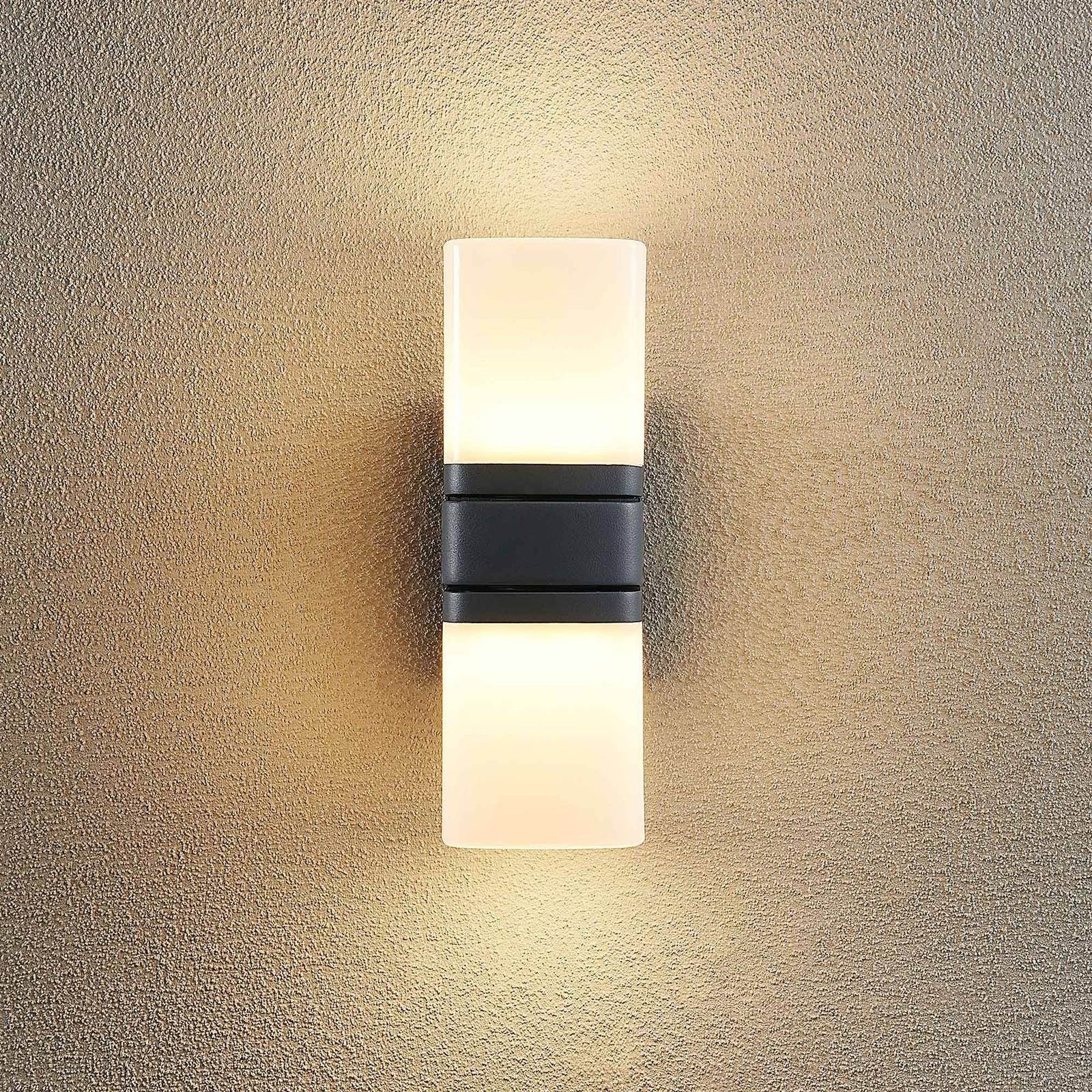 Lindby LED Außen-Wandleuchte (RAL Modern, 7016), LED-Leuchtmittel dunkelgrau warmweiß, Jasiah, 2 weiß, Aluminium, flammig verbaut, fest Kunststoff