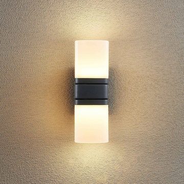 Lindby LED Außen-Wandleuchte Jasiah, LED-Leuchtmittel fest verbaut, warmweiß, Modern, Aluminium, Kunststoff, dunkelgrau (RAL 7016), weiß, 2 flammig