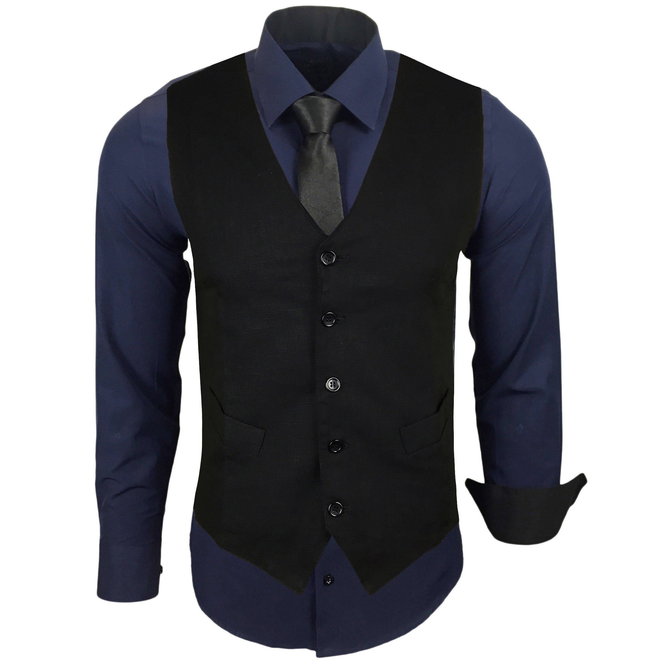 Baxboy Langarmhemd Baxboy Langarmhemd Herren Hemd Weste Krawatte 3-teilig Set 444-HWKR