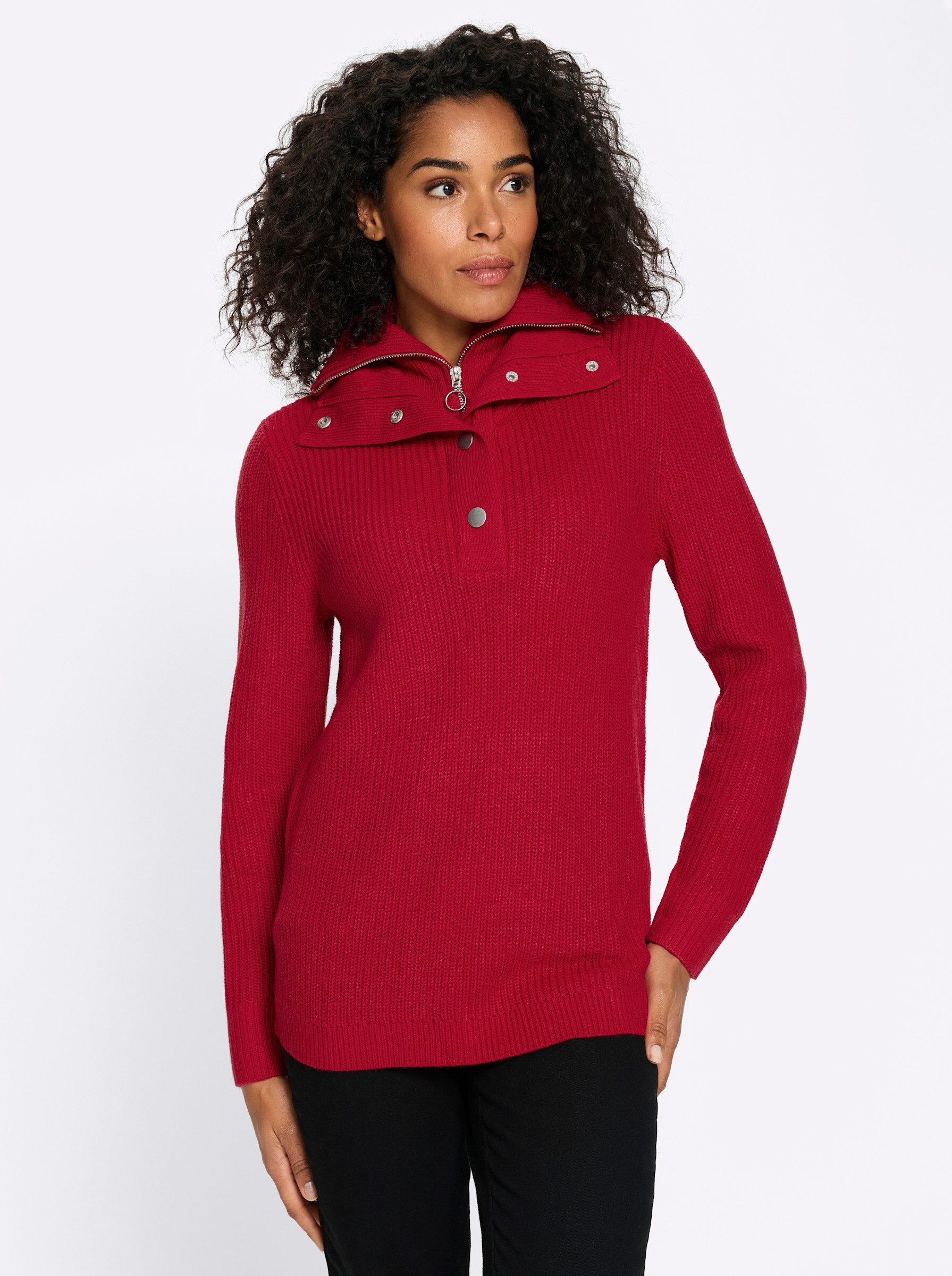 Sieh an! Strickpullover Troyer-Pullover Langarm Rippoptik günstig online kaufen