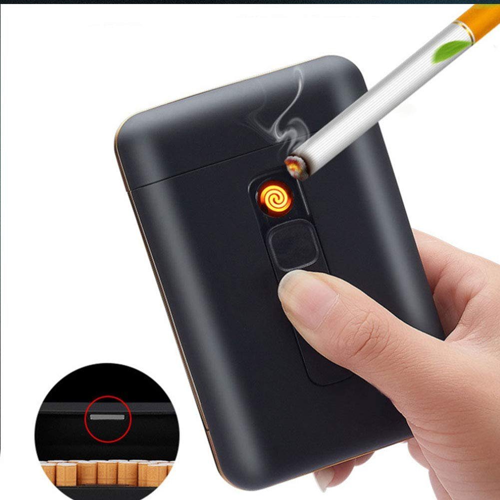 Housruse Räucherbox Zigarettenetui mit Feuerzeug Zigarettenschachtel USB- Feuerzeug (Flammenloses Winddichtes Tragbares Elektrisches Feuerzeug)