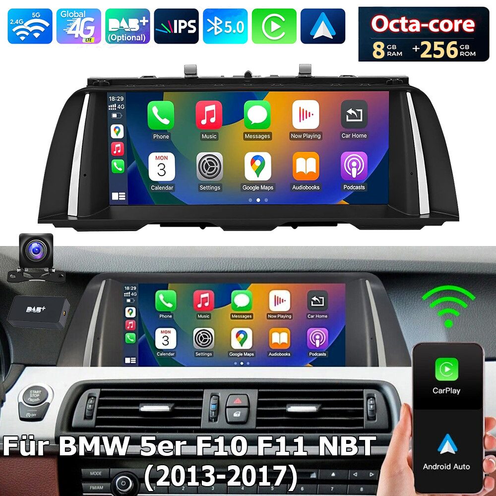ESSGOO Android15 Autoradio CarPlay 8+256G Für BMW 5er F10 F11 NBT 2013-17 Autoradio (Digitalradio (DAB), 4G LTE, 8GB+256GB, Carplay Android Auto Bluetooth EQ USB GPS Navi WIFI Touchscreen)